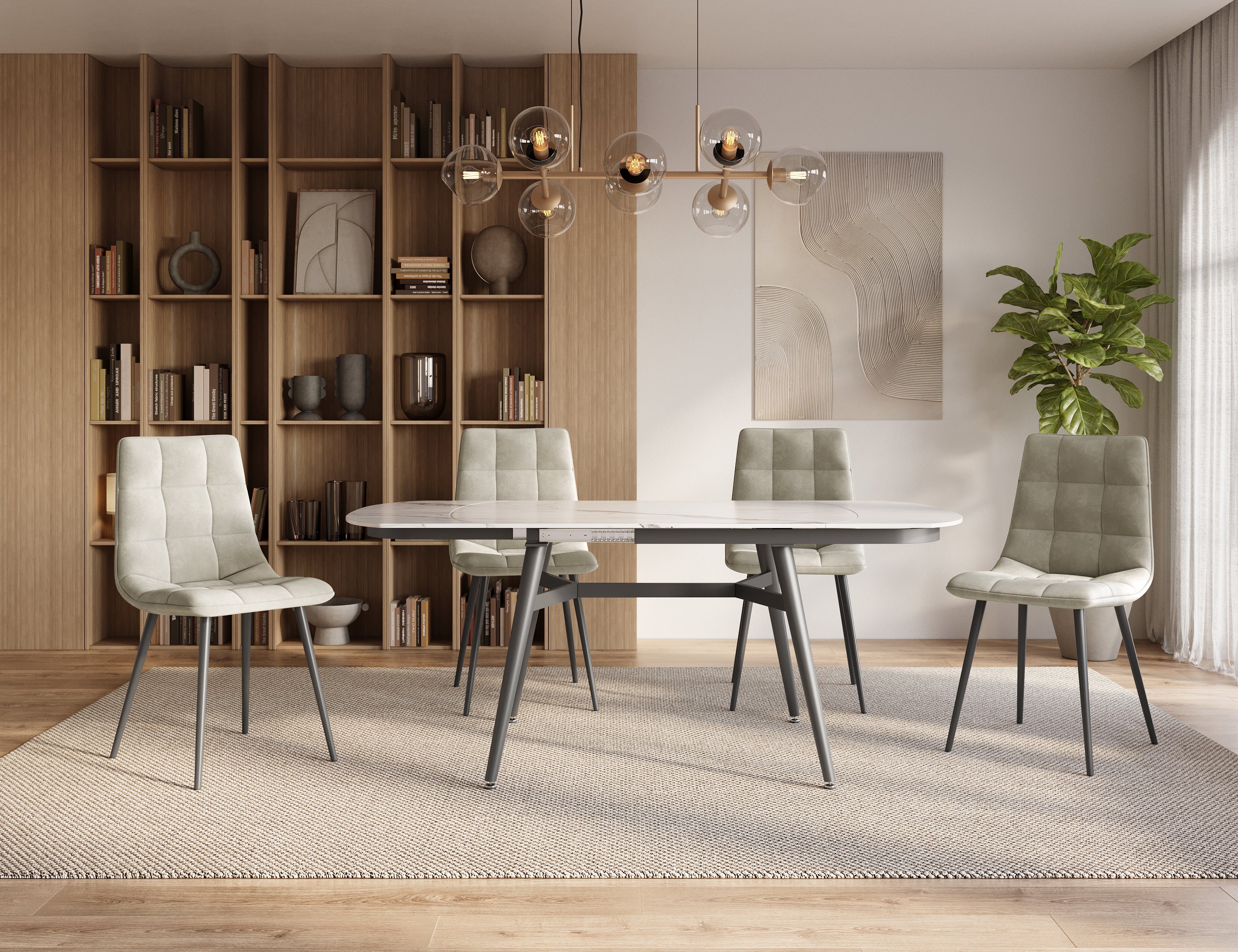 Lot de 4 chaises en velours beige capitonné JEREMI