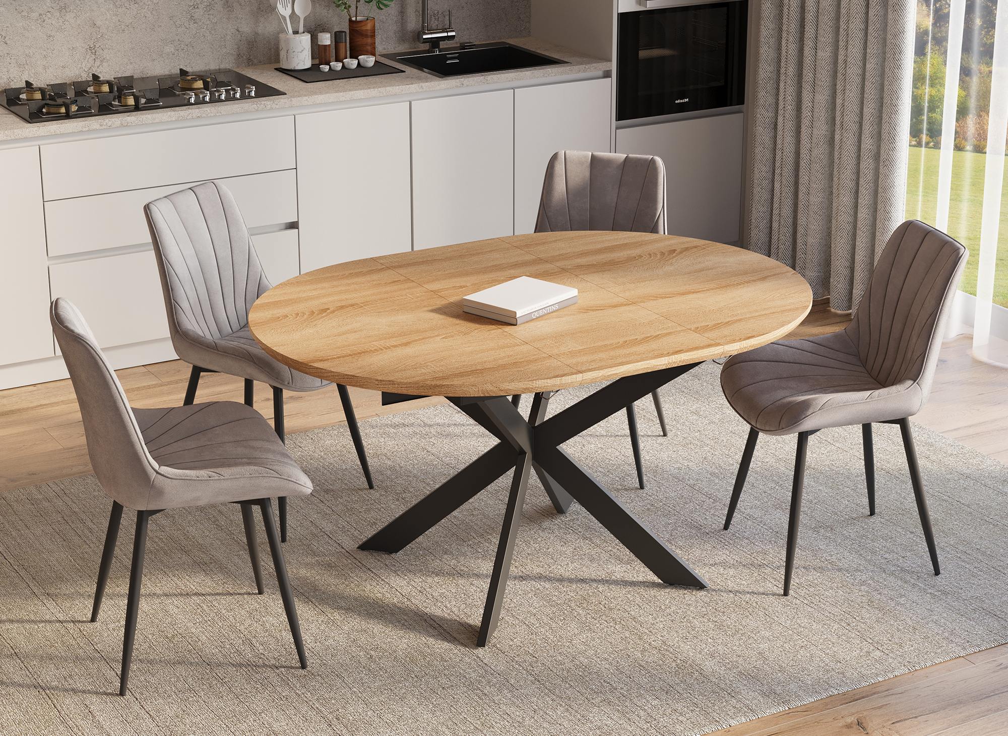 Table à manger ronde à rallonge couleur chêne VENOM