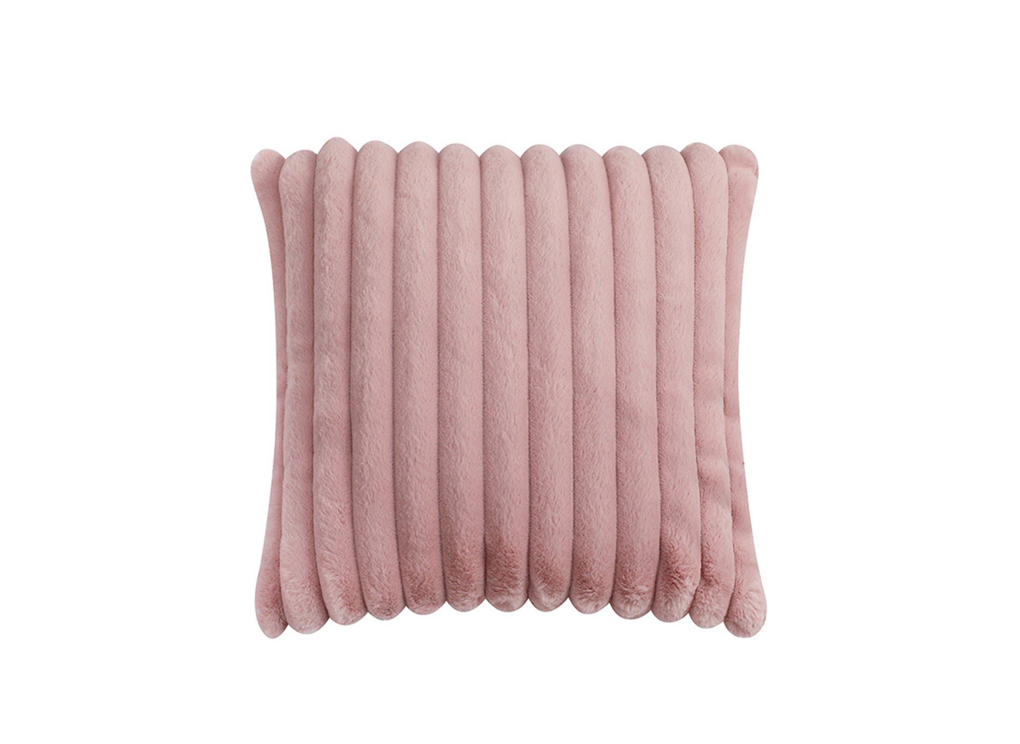 Coussin carré en velours côtelé effet fourrure rose 45x45 cm URBAIN
