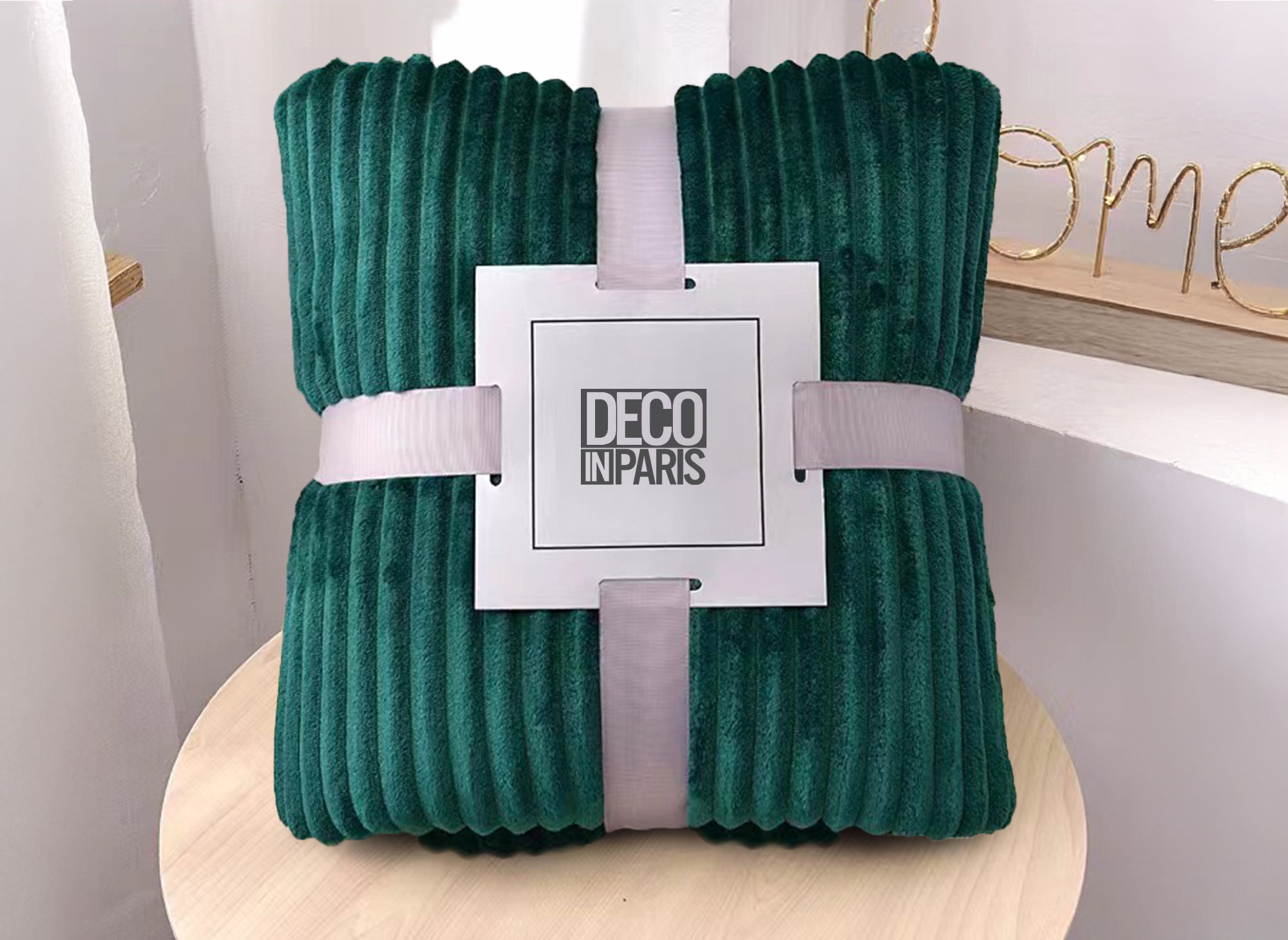 Plaid en velours côtelé vert sapin 150x200cm COCO