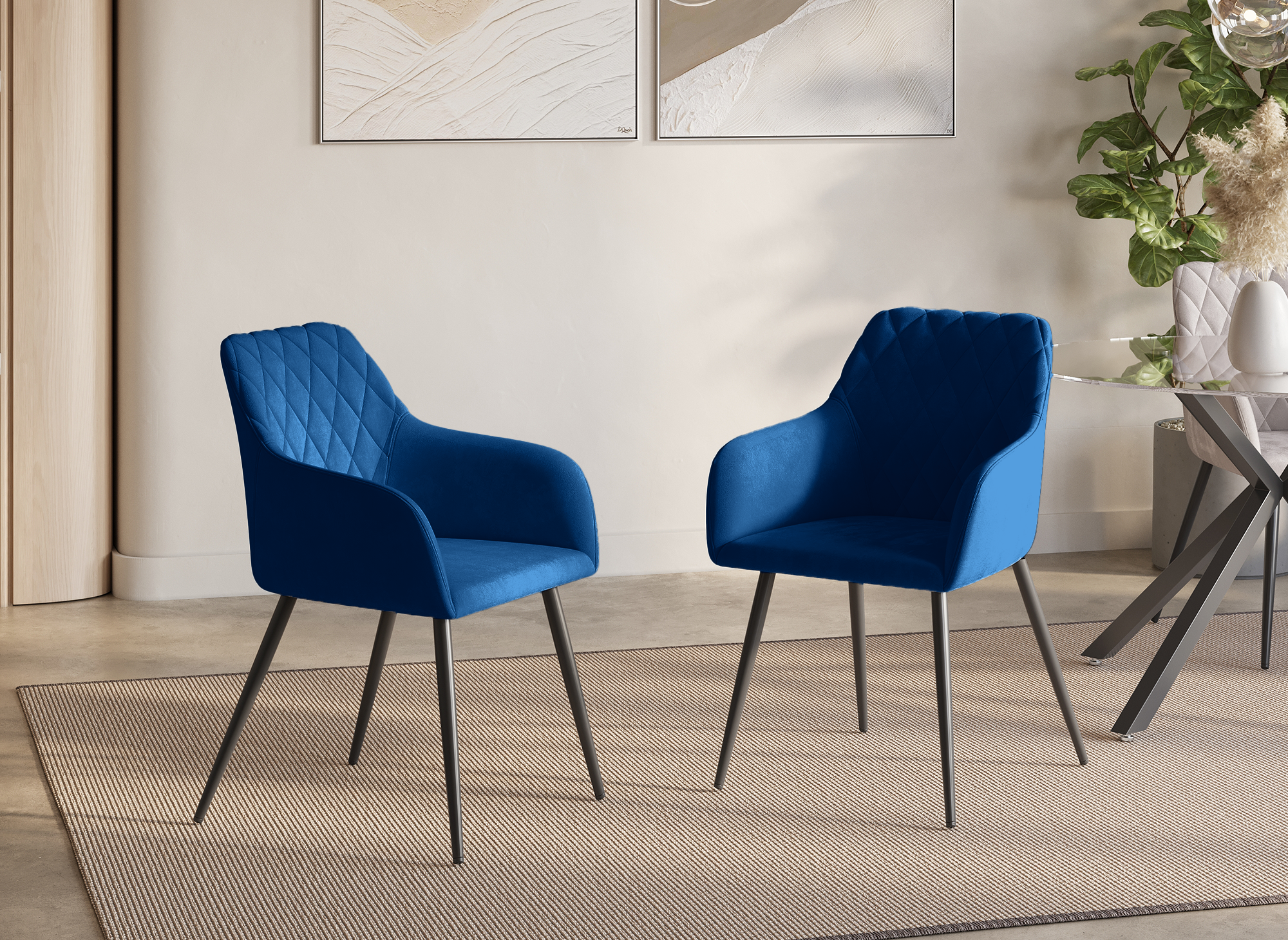 Lot de 2 chaises avec accoudoirs en velours bleu KANA