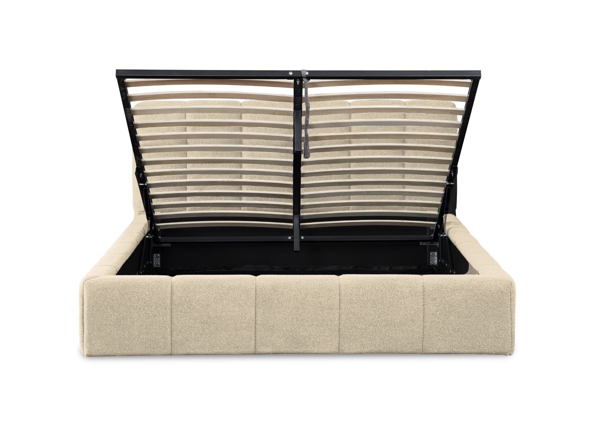 Lit coffre en tissu bouclette beige 180x200 cm MILIE