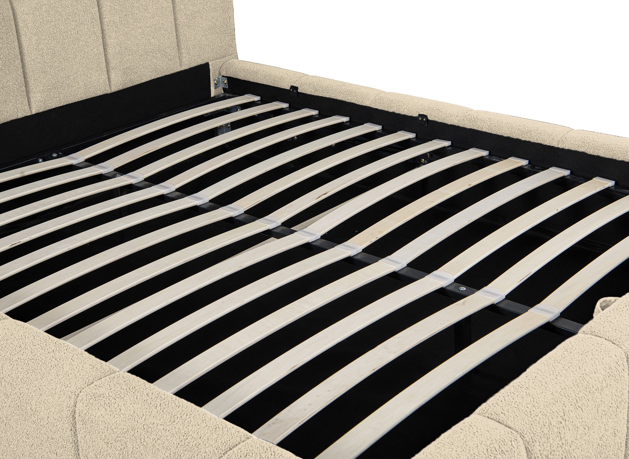 Lit coffre en tissu bouclette beige 160x200 cm MILIE