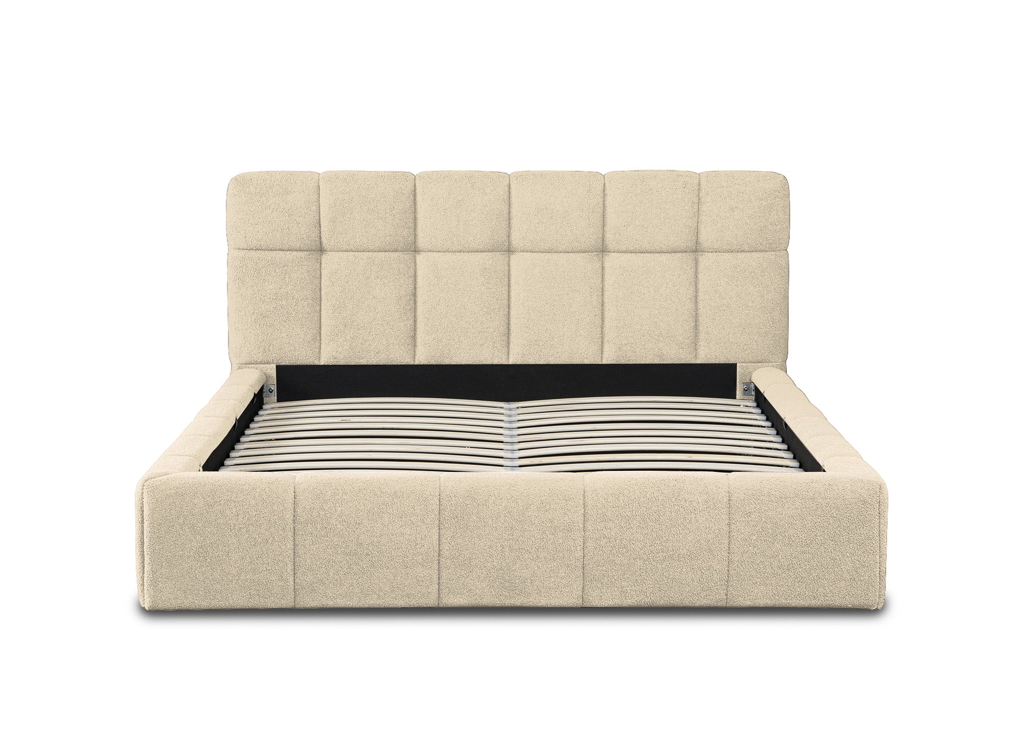 Lit coffre en tissu bouclette beige 140x190 cm MILIE