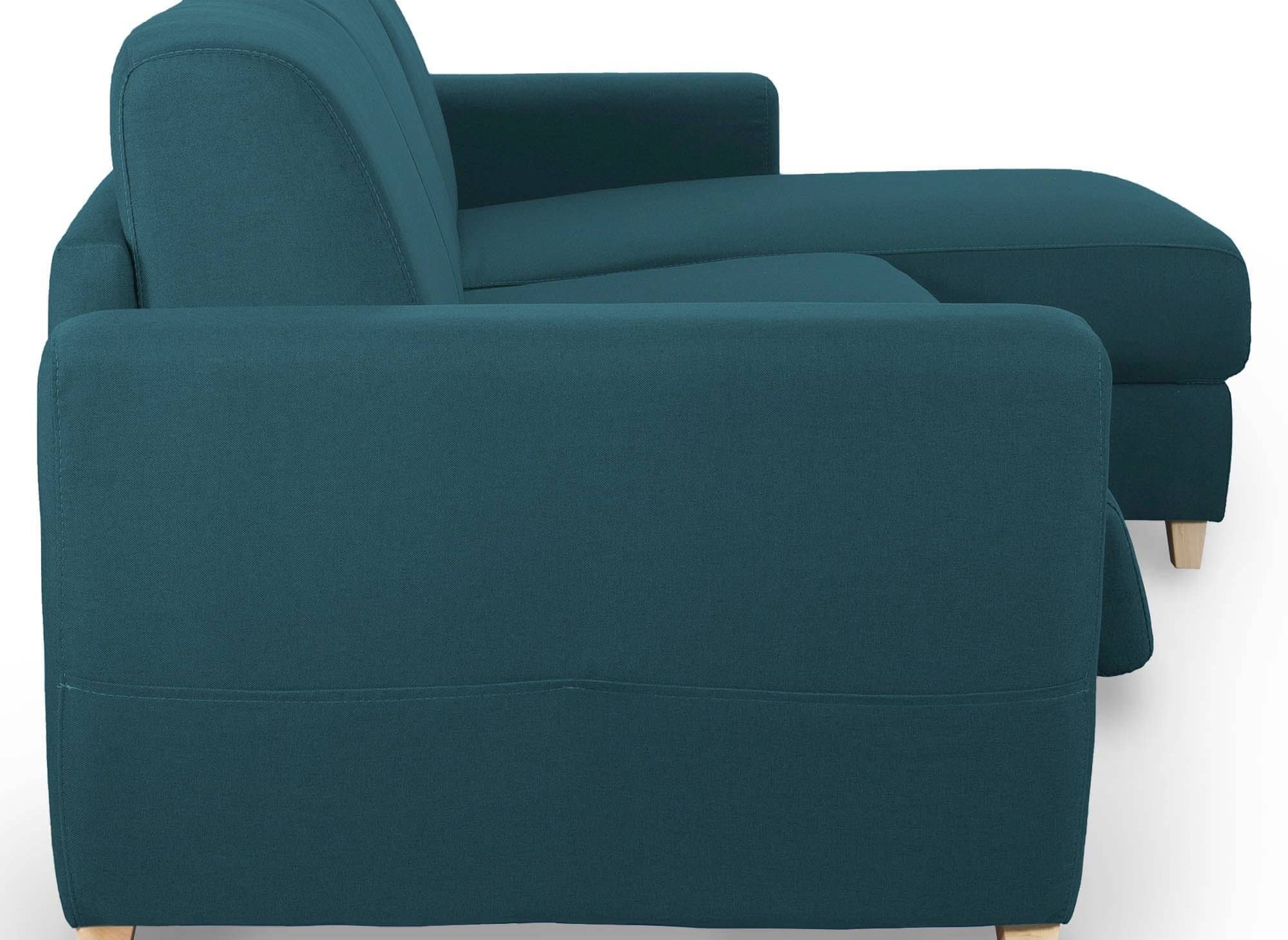 Canapé d'angle convertible réversible scandinave en tissu bleu pétrole TOBIAS