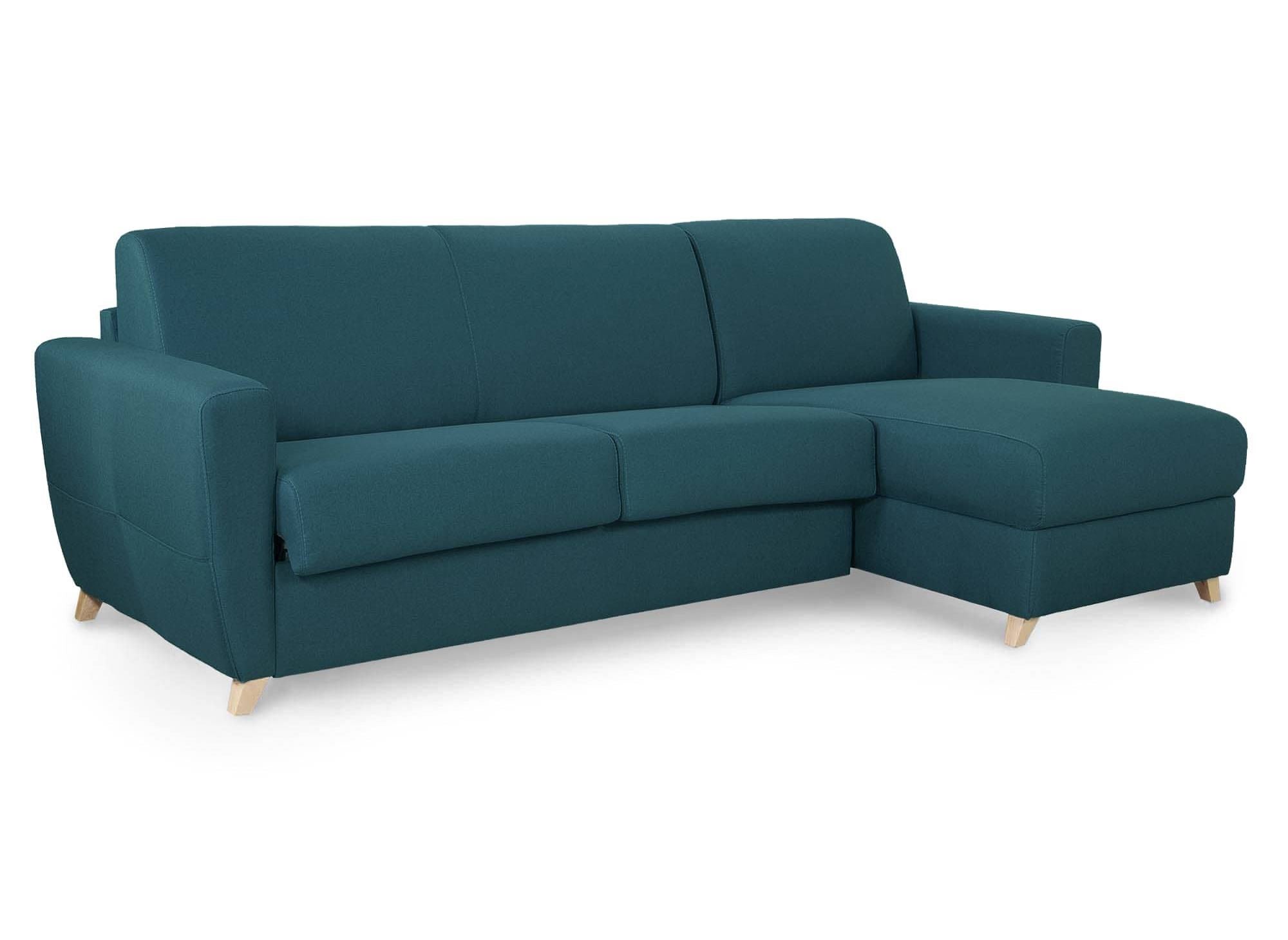 Canapé d'angle convertible réversible scandinave en tissu bleu pétrole TOBIAS