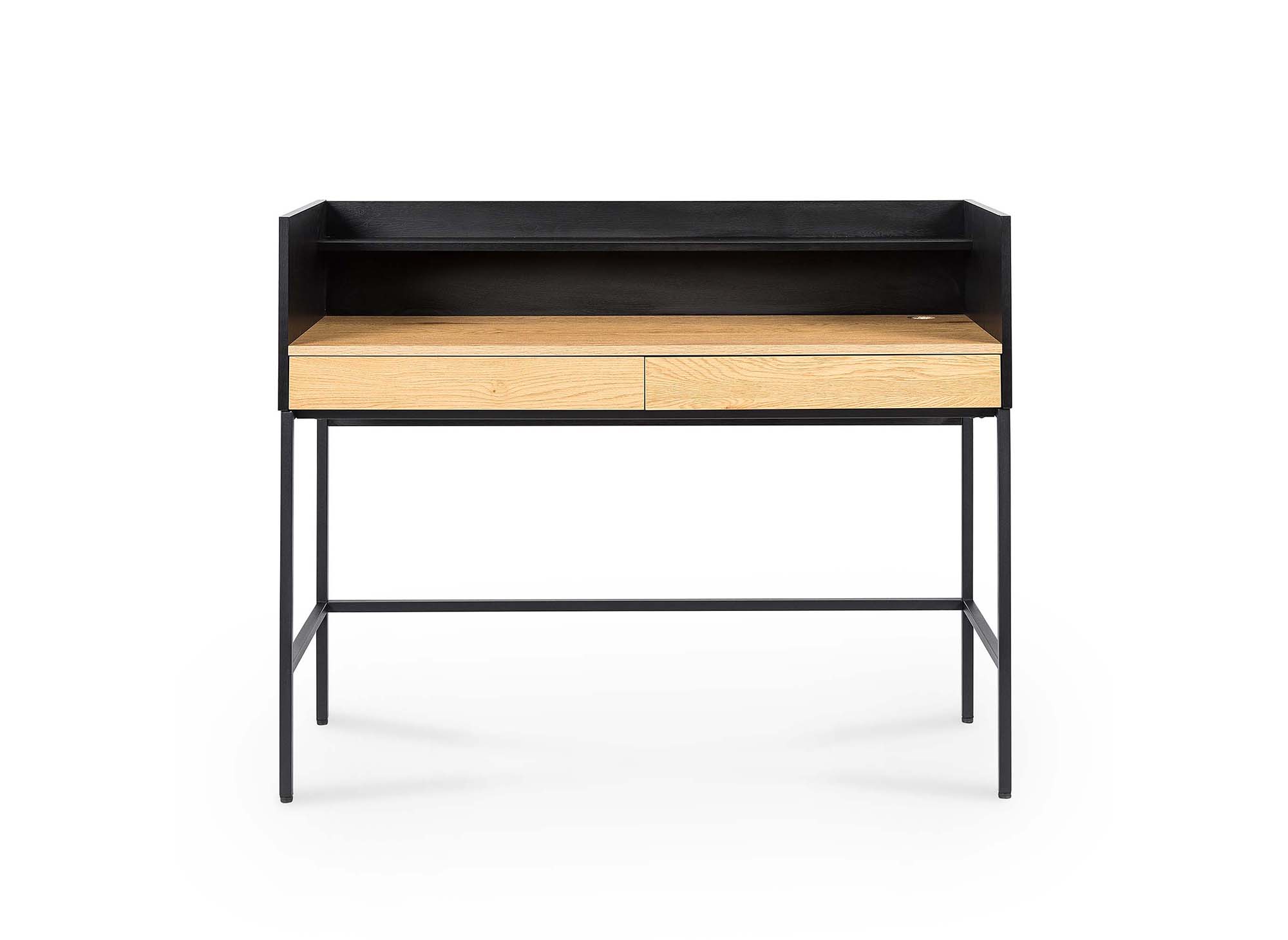 Bureau 2 tiroirs 1 étagère design industriel en bois et métal ALICE