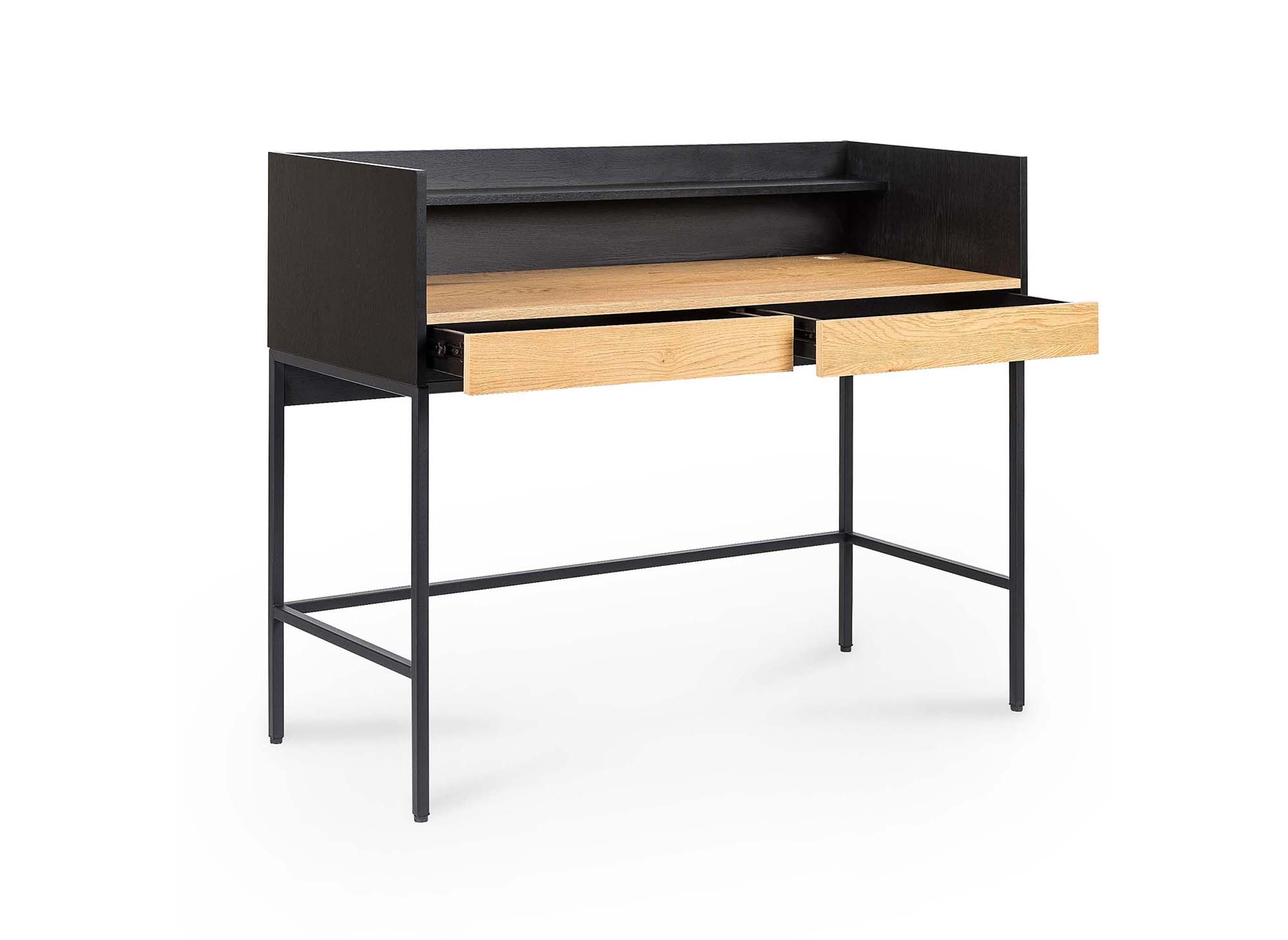 Bureau 2 tiroirs 1 étagère design industriel en bois et métal ALICE