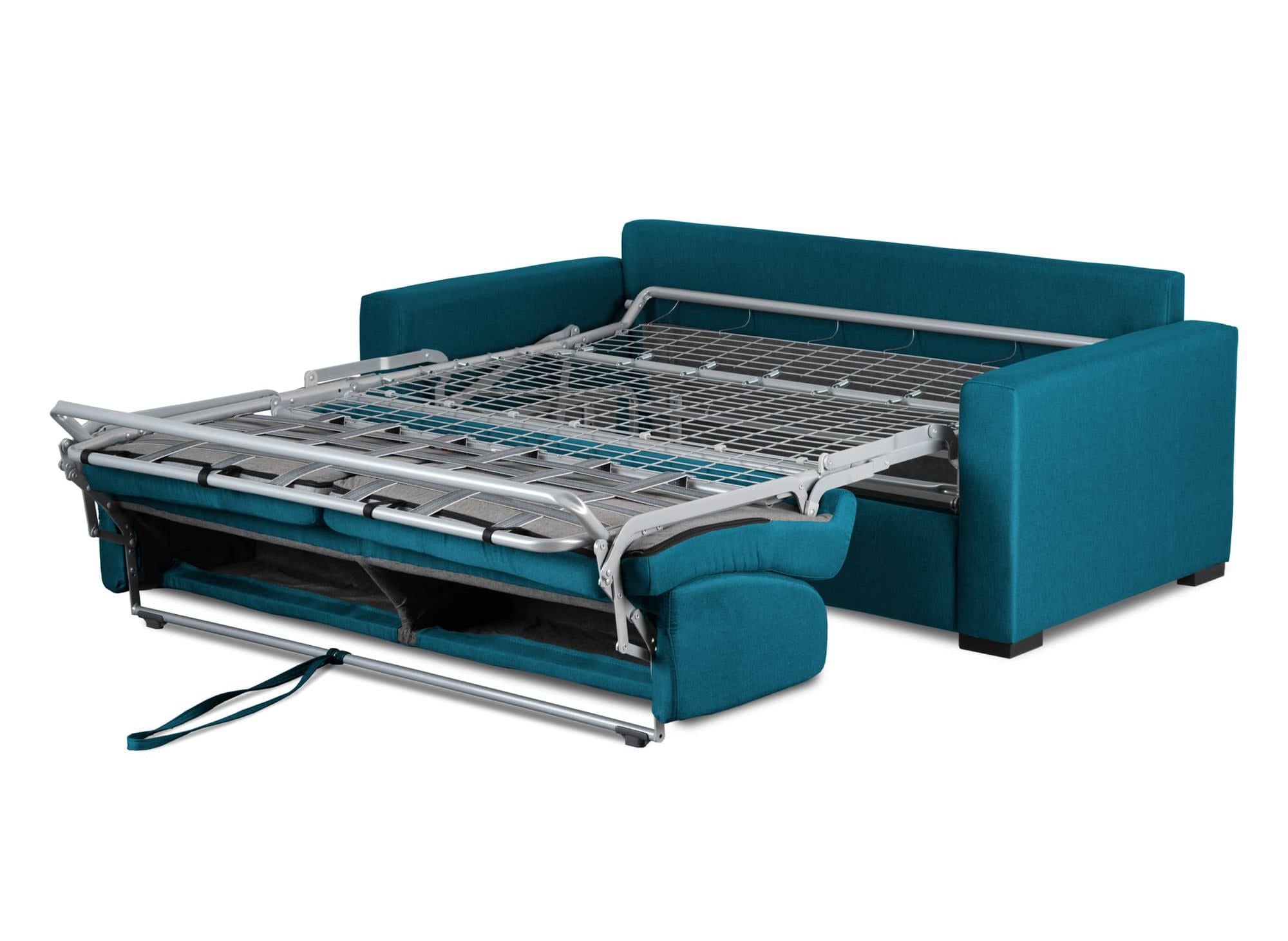 Divano trasformabile Express a 3 posti in tessuto blu petrolio LOUNA