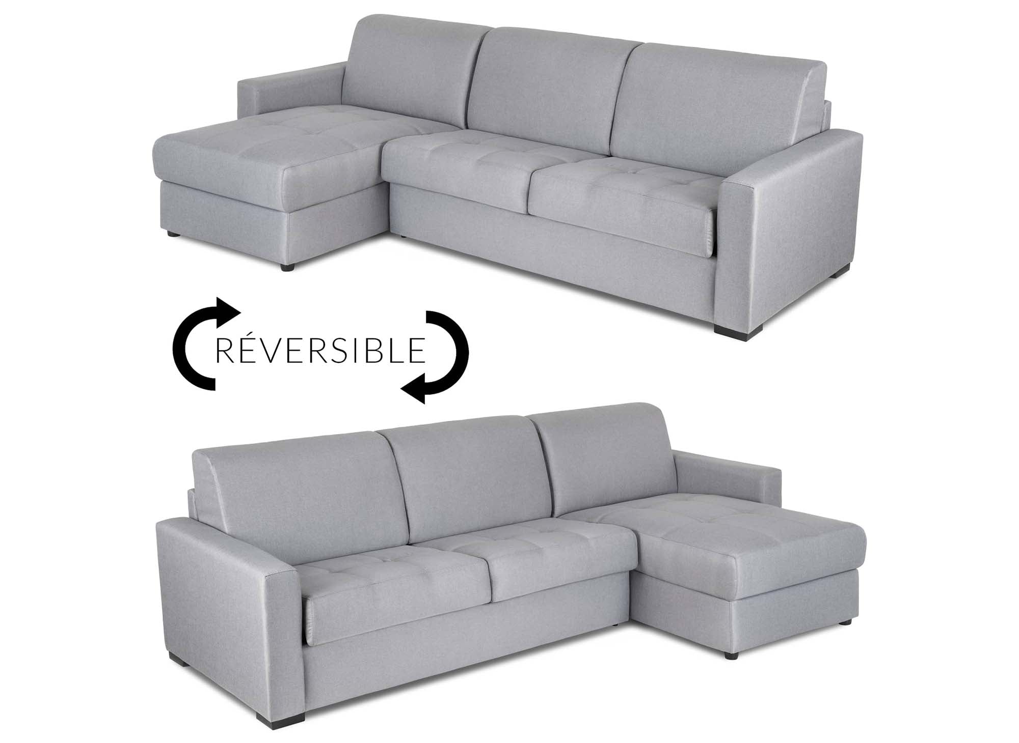Canapé d'angle réversible convertible LOUNA en tissu gris avec coffre de rangement