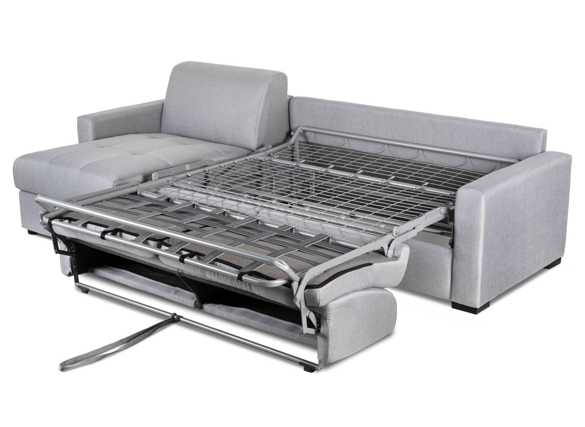 Canapé d'angle réversible convertible LOUNA en tissu gris avec coffre de rangement