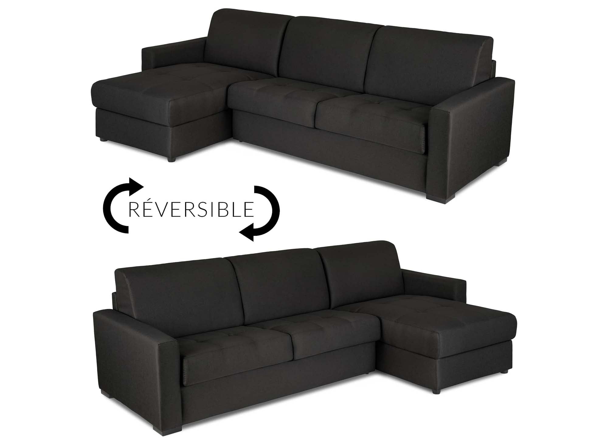 Divano angolare trasformabile reversibile Express in tessuto grigio carbonio LOUNA