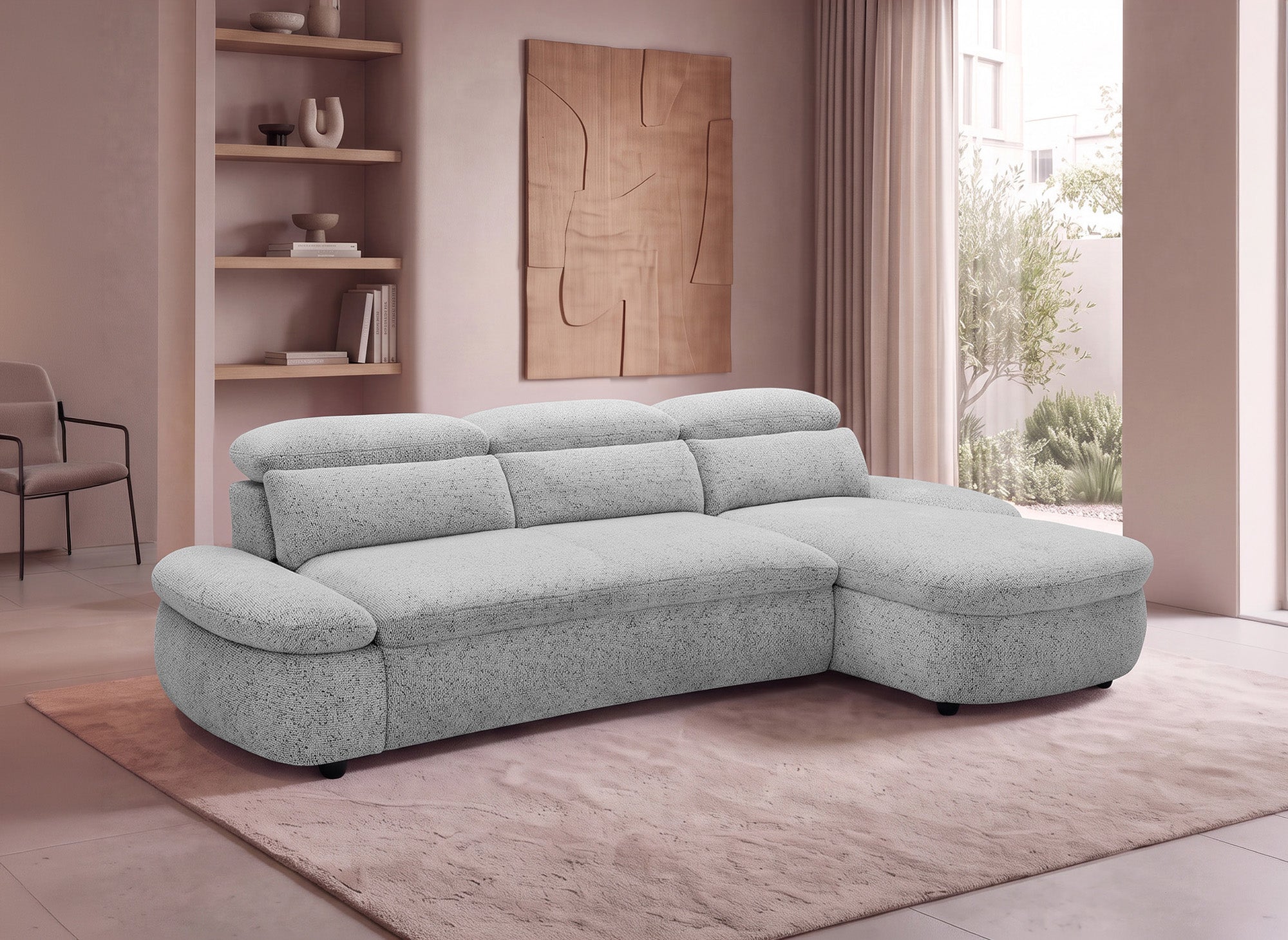 Divano angolare relax elettrico in tessuto spugna grigio CLEMENT - Angolo retto