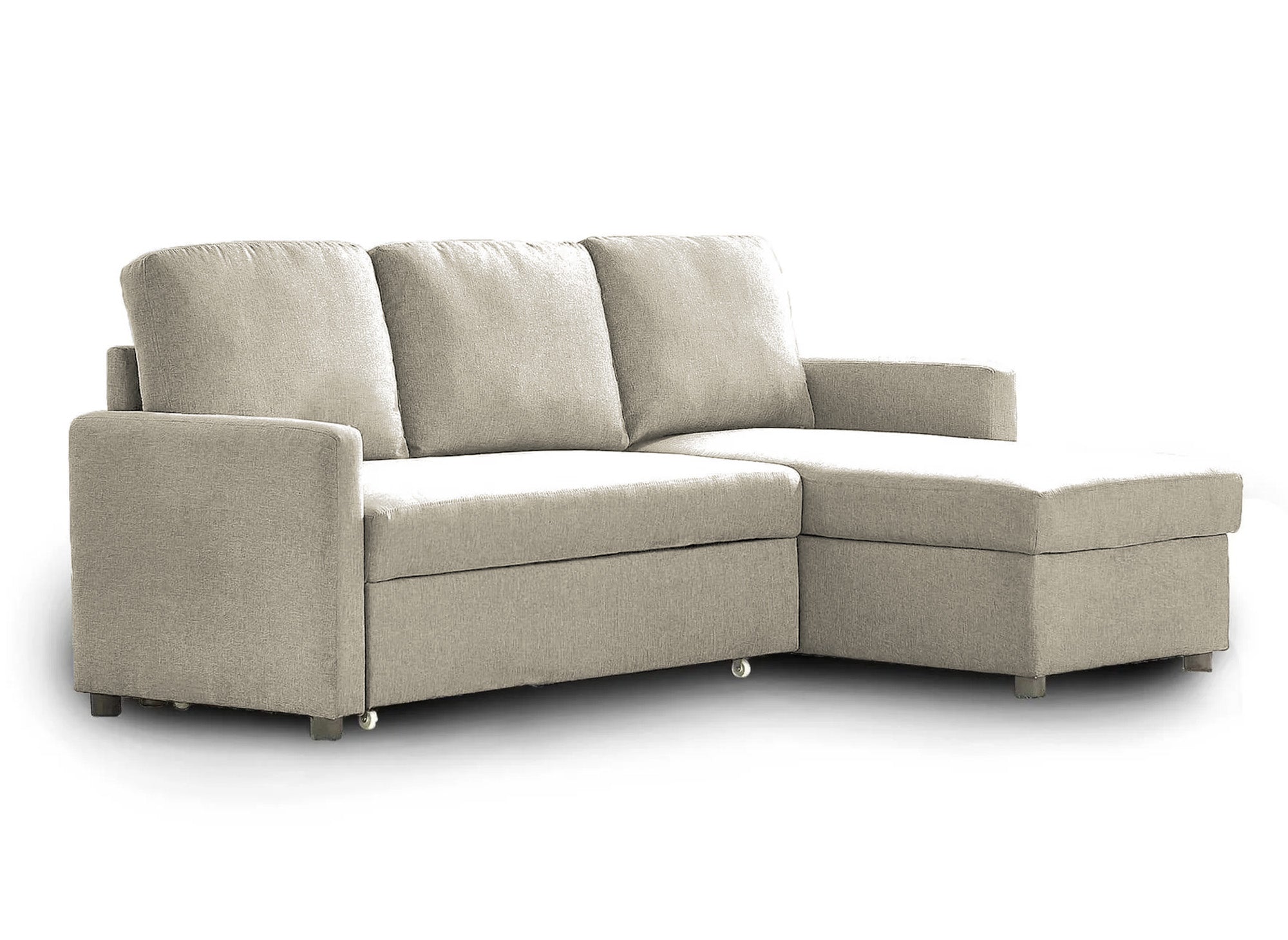 Divano angolare reversibile con contenitore trasformabile in tessuto beige ADAM