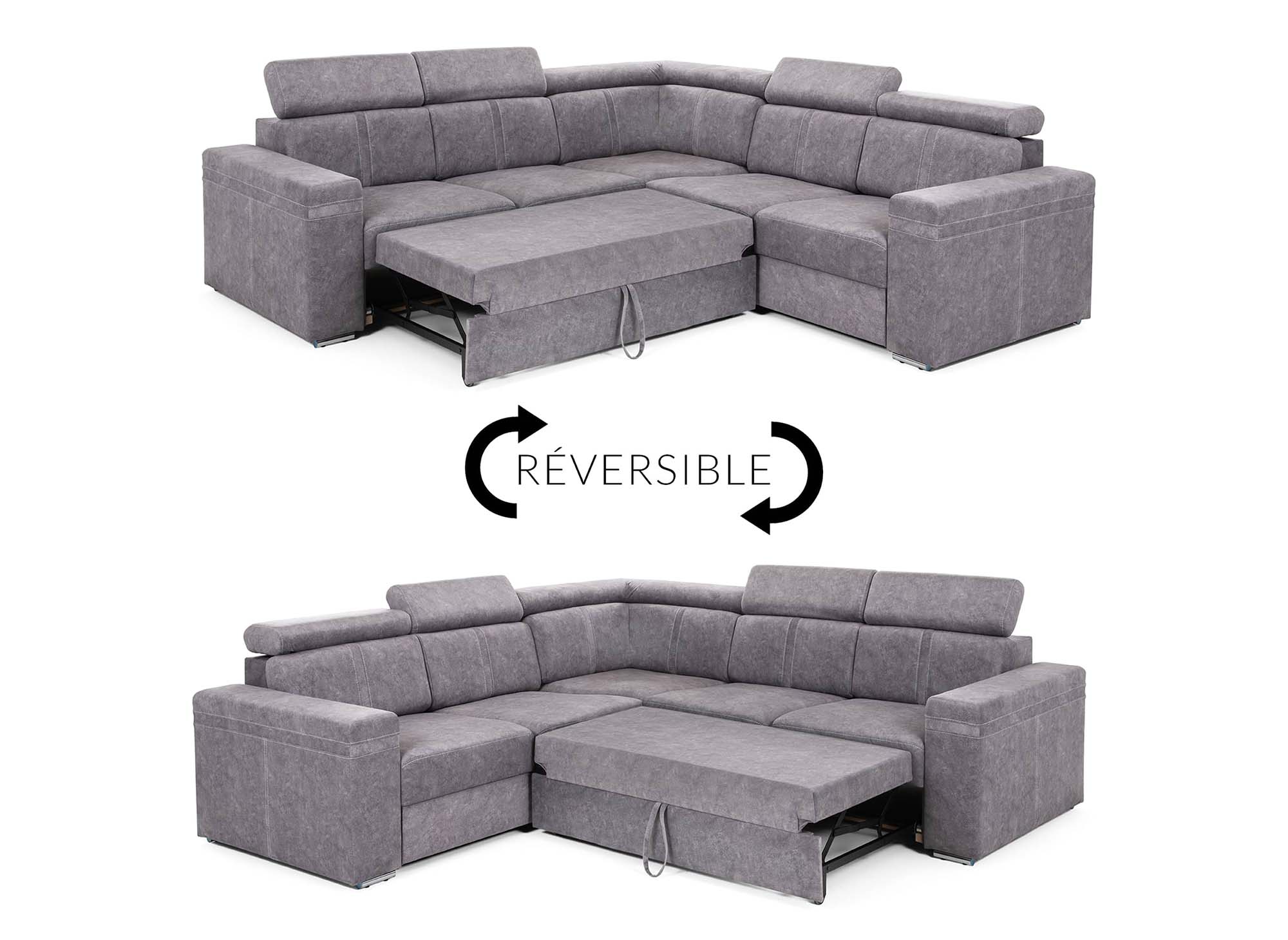 Divano angolare trasformabile e reversibile in tessuto grigio chiaro MERYL