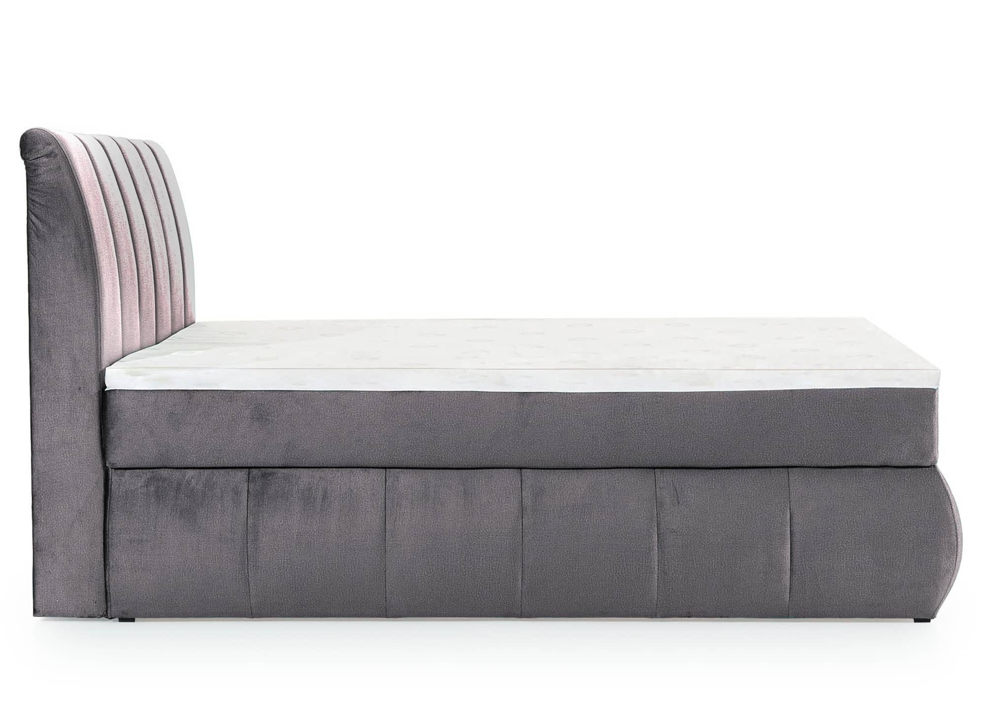 Lit boxspring 140x200 avec coffre de rangement en velours gris - VALERIA