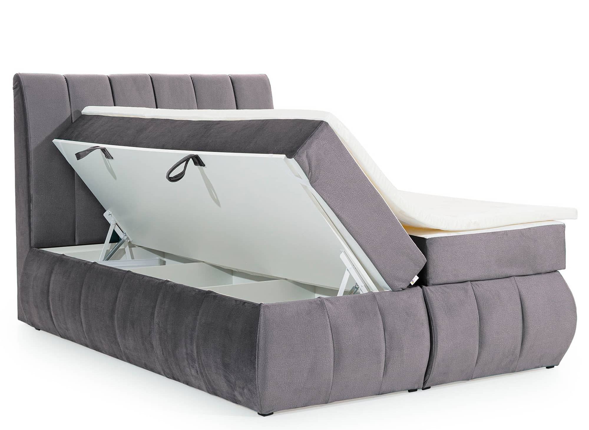 Lit boxspring 140x200 avec coffre de rangement en velours gris - VALERIA