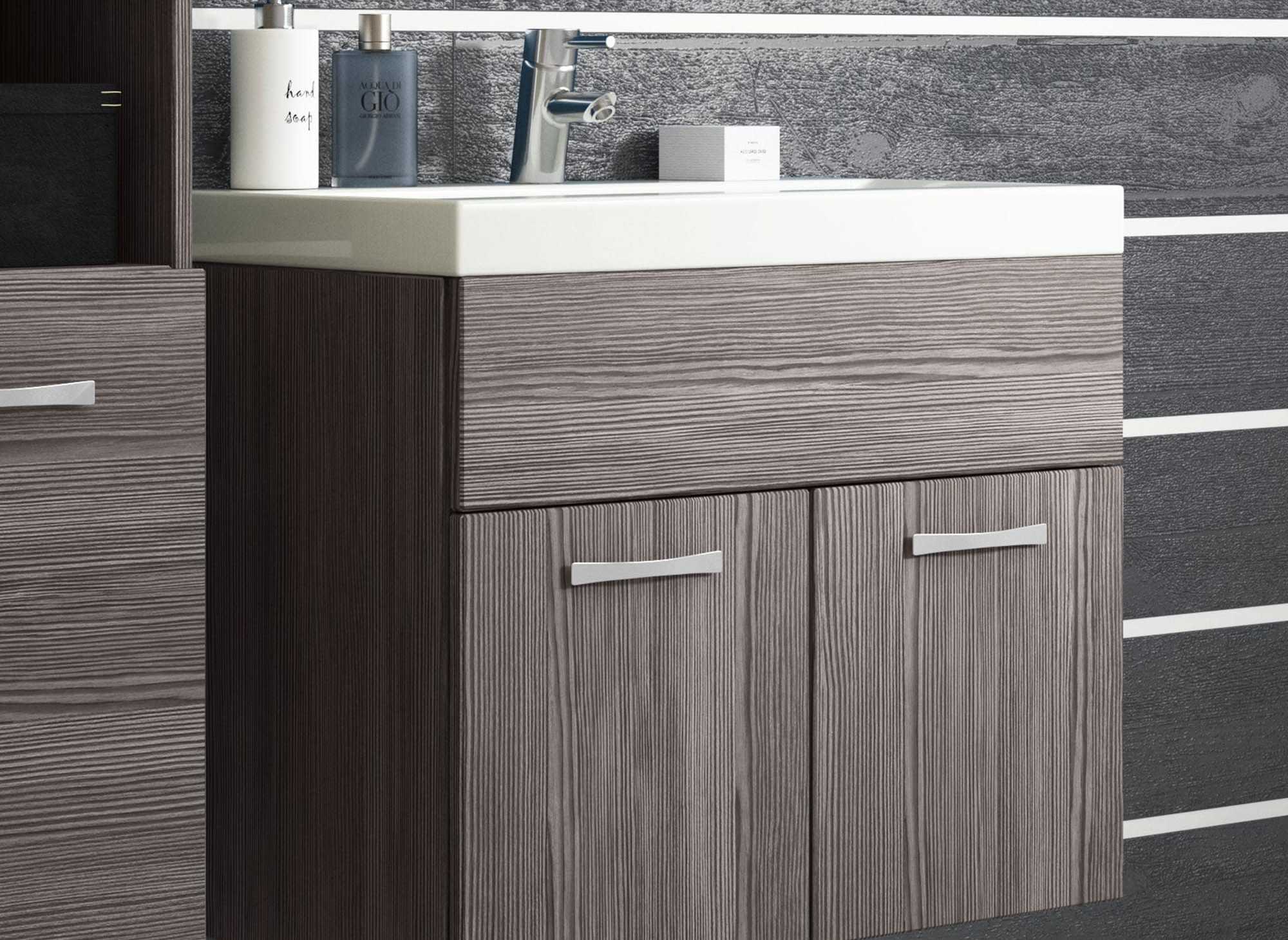 Ensemble meubles salle de bain design suspendu - Wengé HARMONY