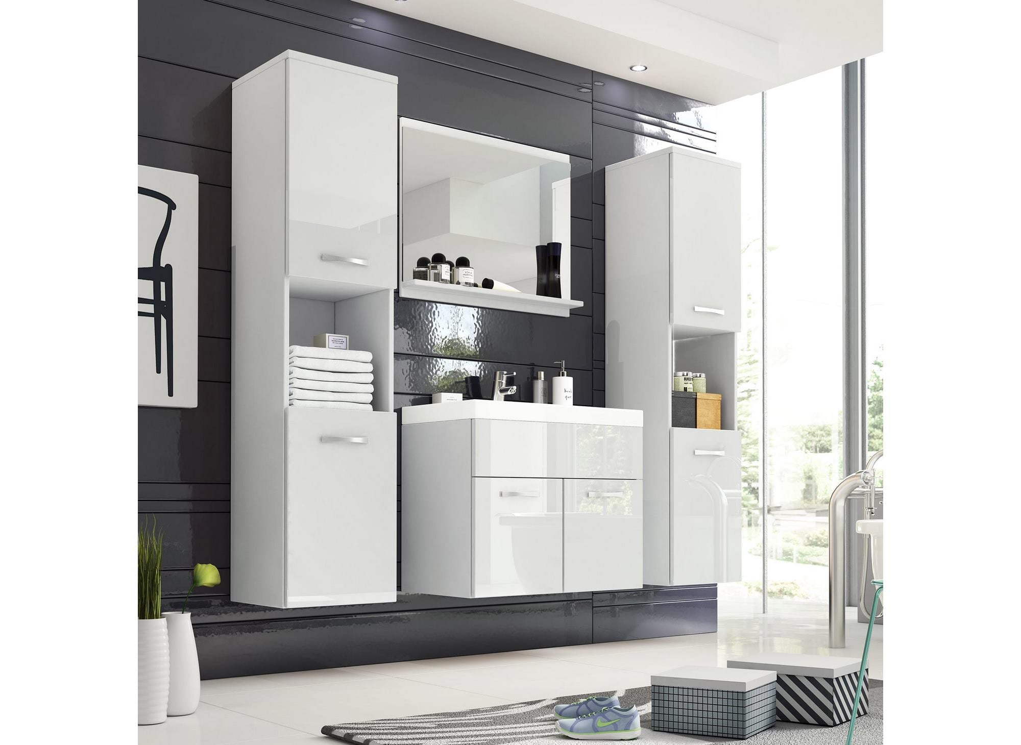 Ensemble meubles salle de bain design suspendu XL - Blanc laqué HARMONY