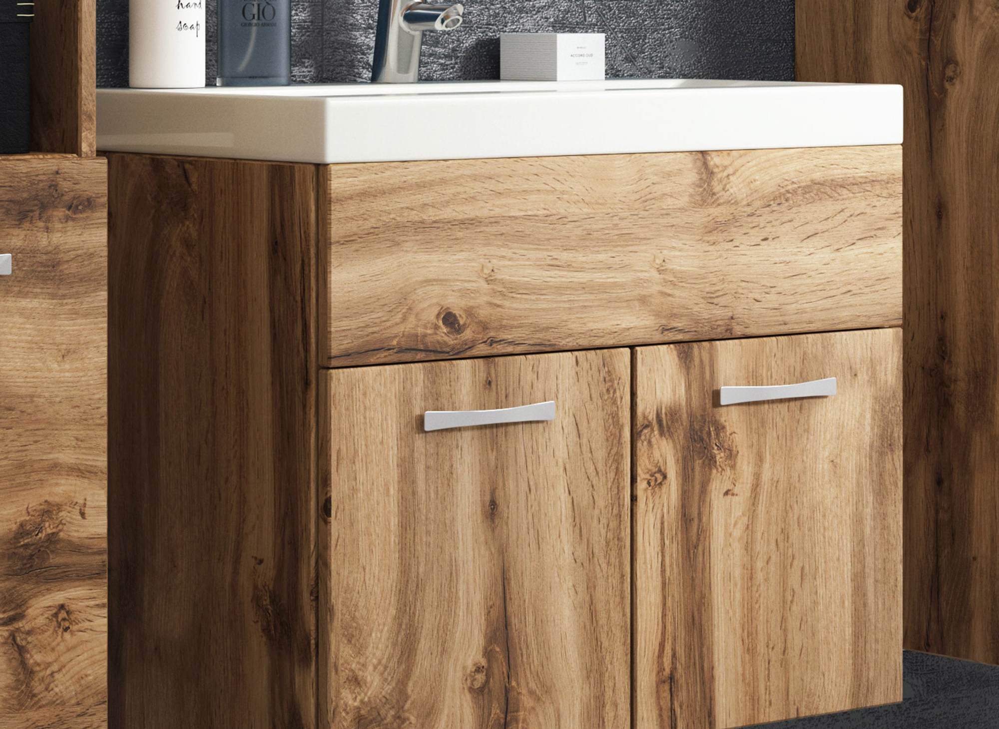 Ensemble meubles salle de bain suspendu XL - Bois effet vieilli HARMONY