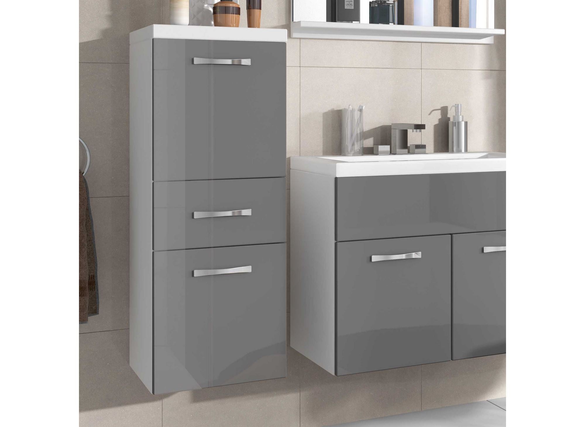 Ensemble meubles salle de bain suspendu - Blanc et gris SHELBY