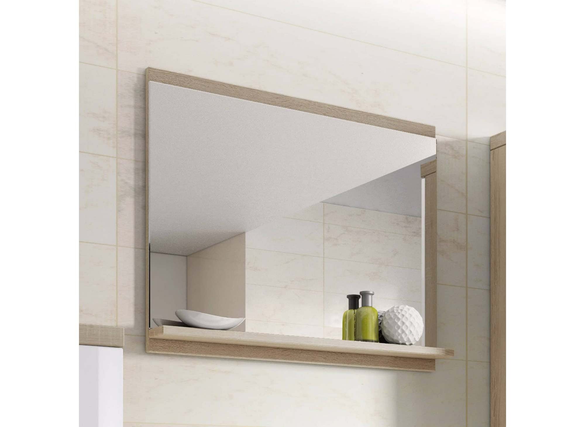 Ensemble meubles salle de bain suspendu - Bois et blanc SHELBY