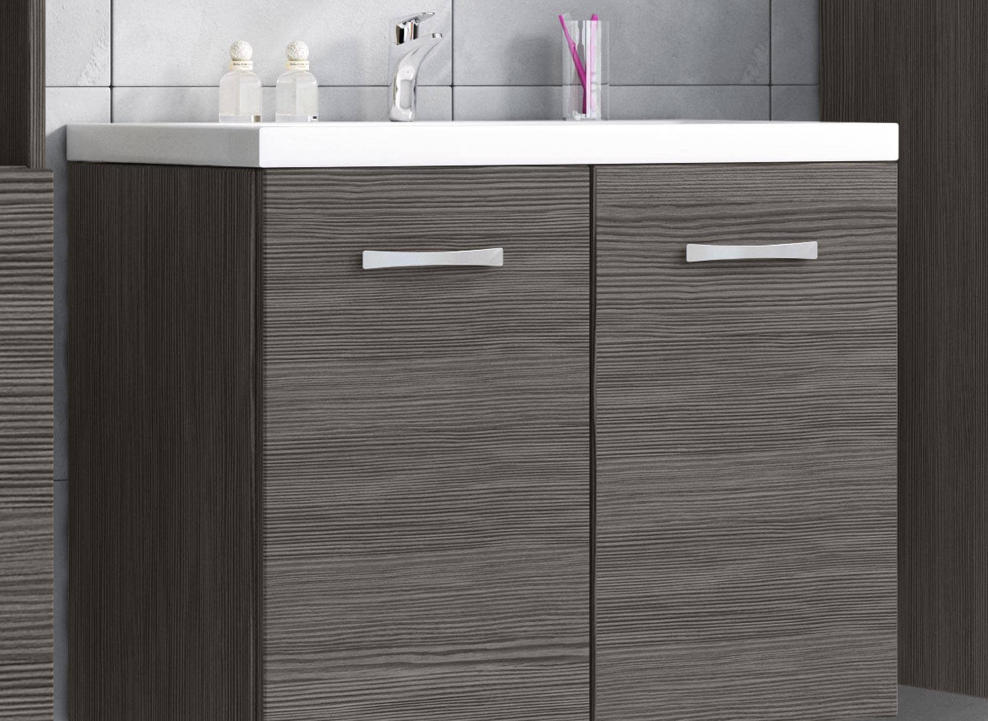 Ensemble meubles salle de bain design suspendu - Wengé ALBY