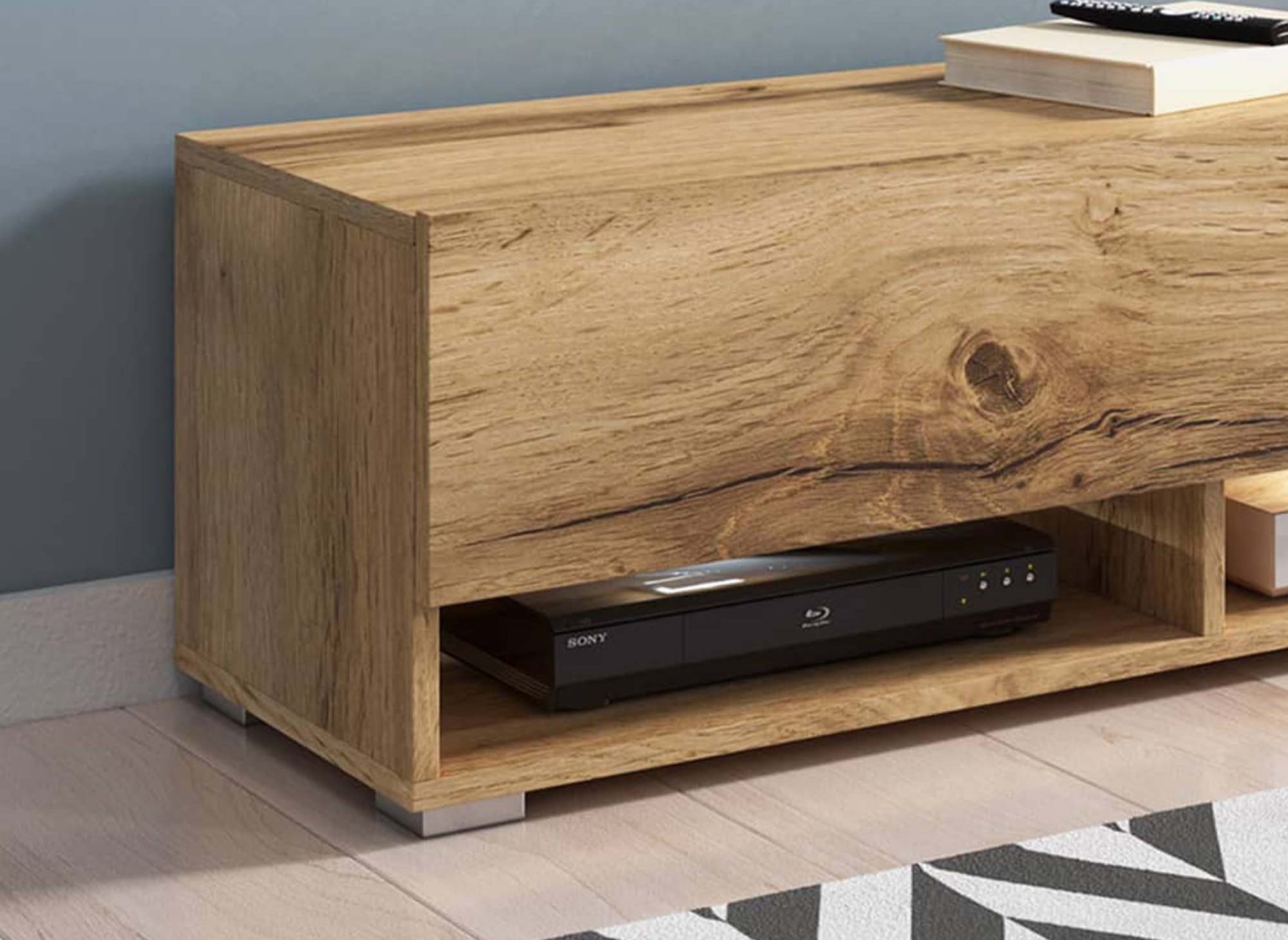 Meuble TV suspendu 1 porte 2 niches en chêne ROMANE - 100 cm