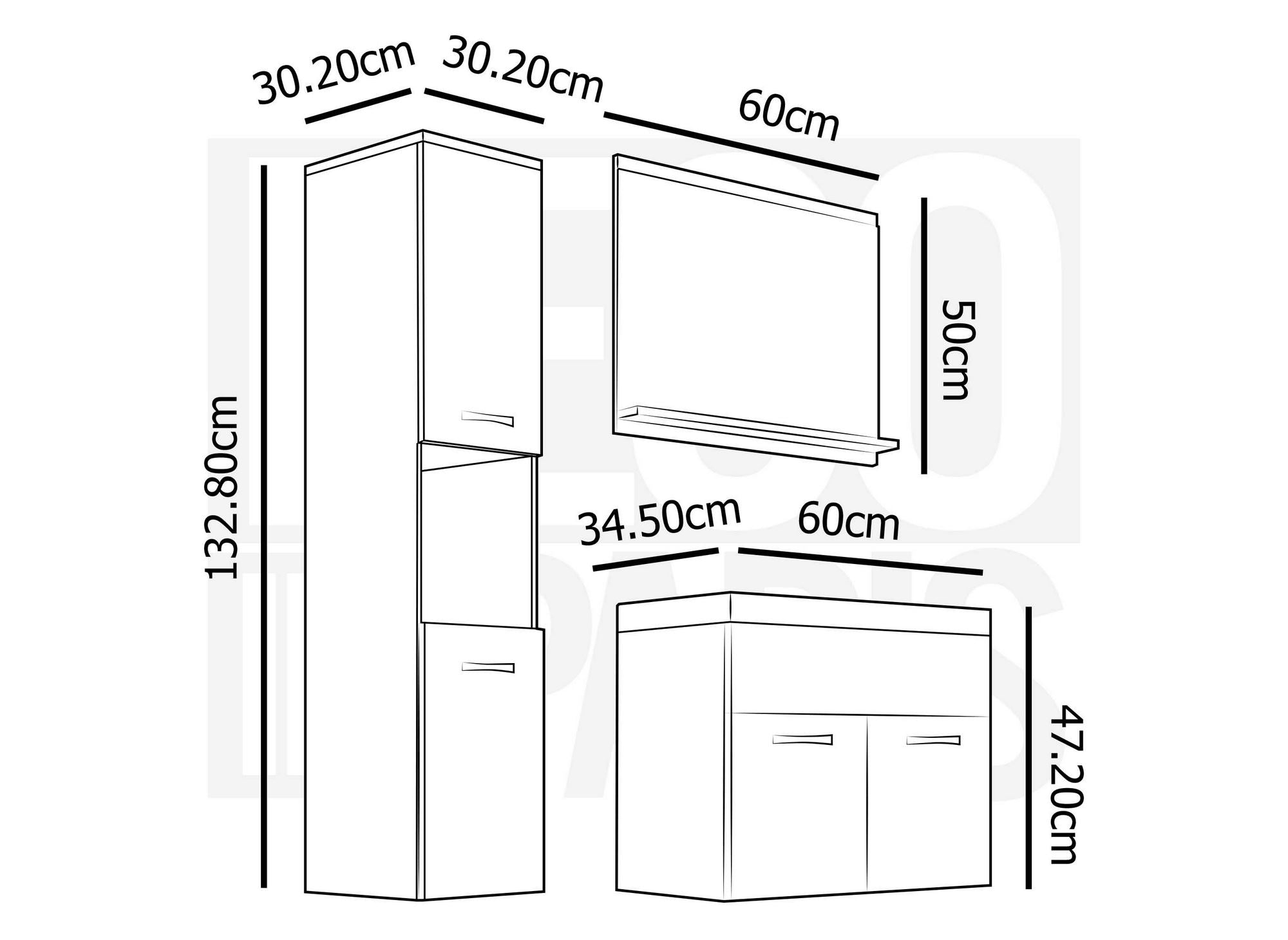 Ensemble meubles salle de bain suspendu - Bois effet vieilli HARMONY