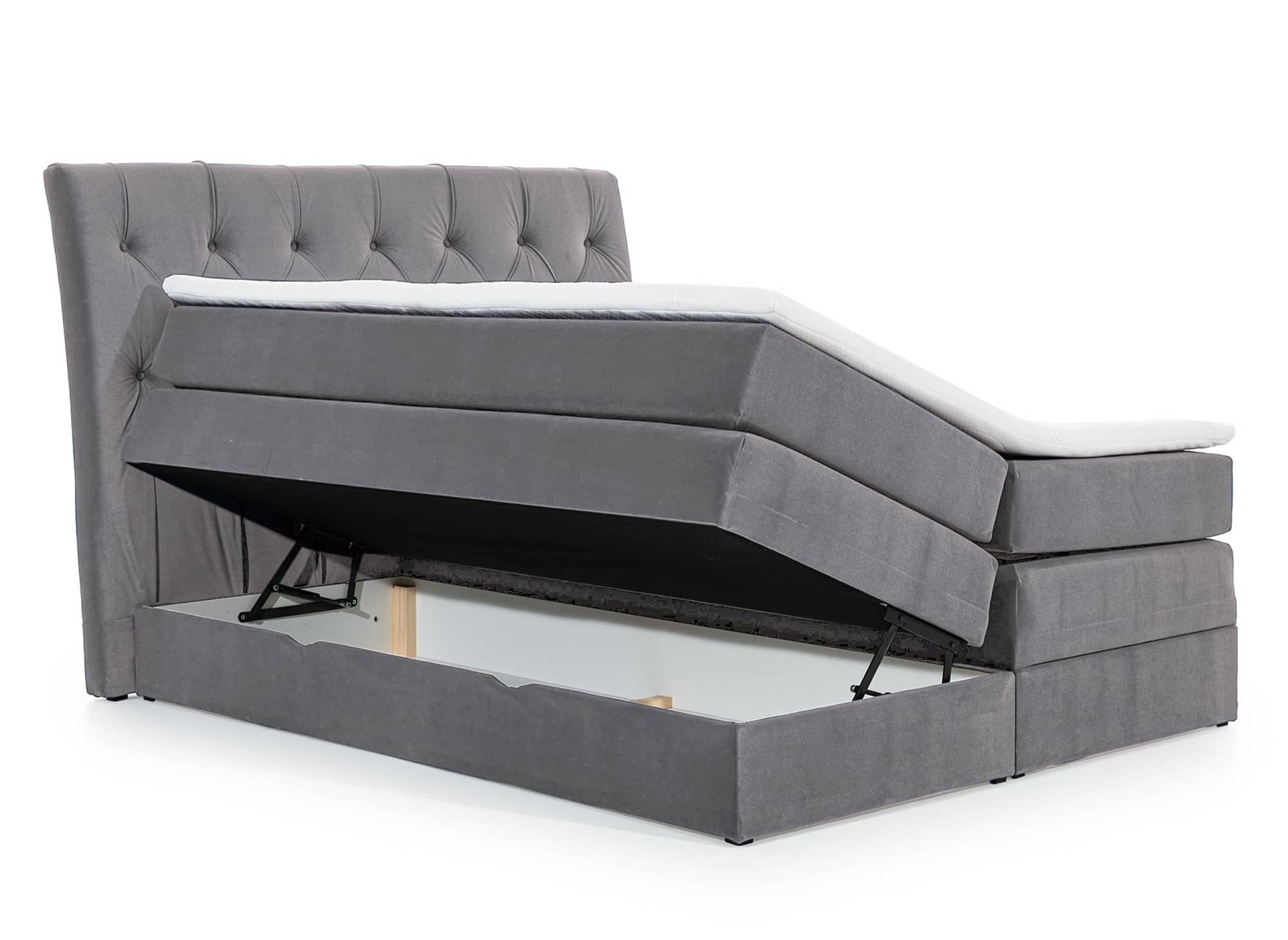 Lit boxspring 140x200 avec coffre de rangement en velours gris MIRANDA