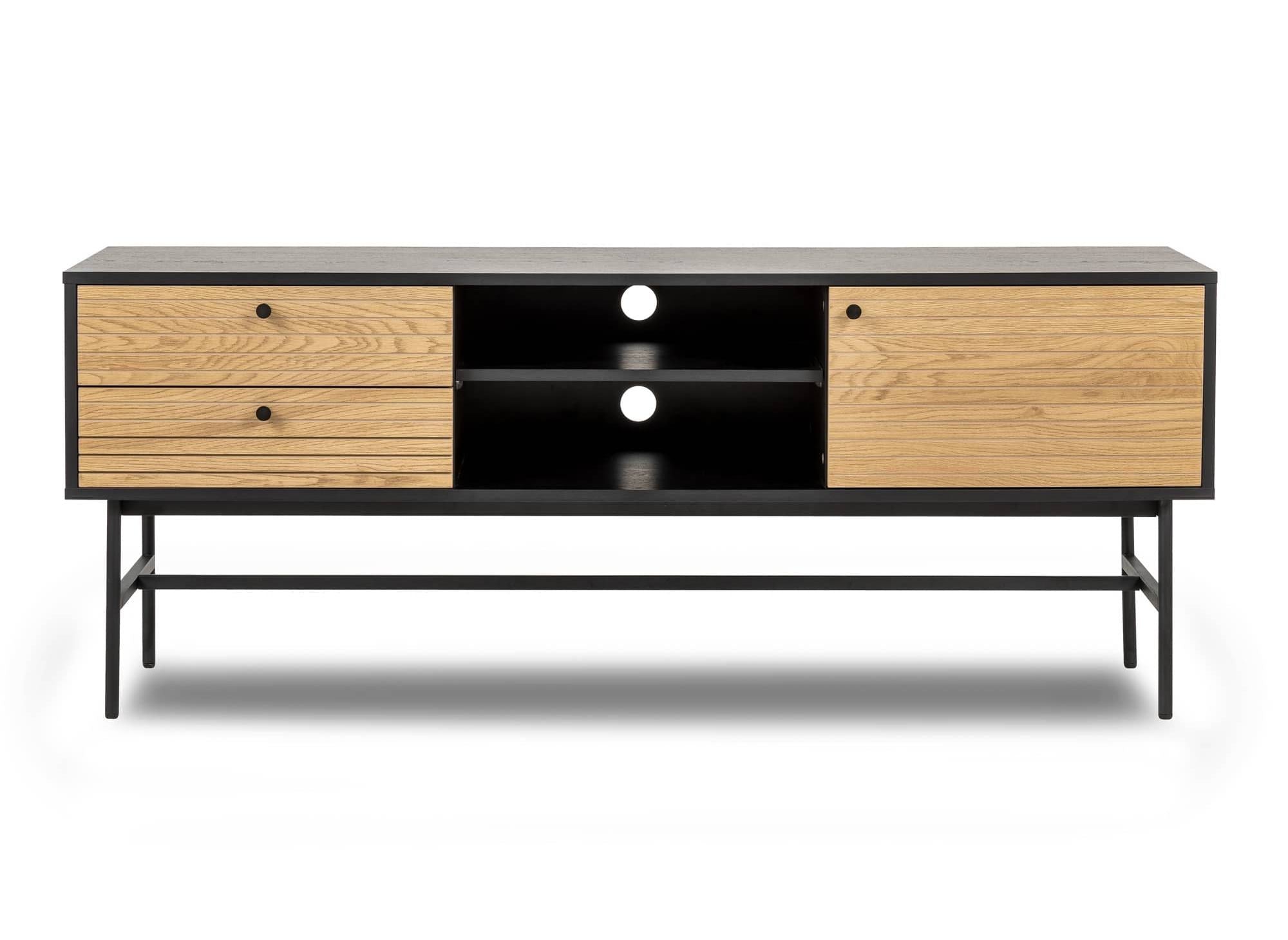 Meuble TV avec 2 tiroirs et 1 porte en bois et métal noir DARYL