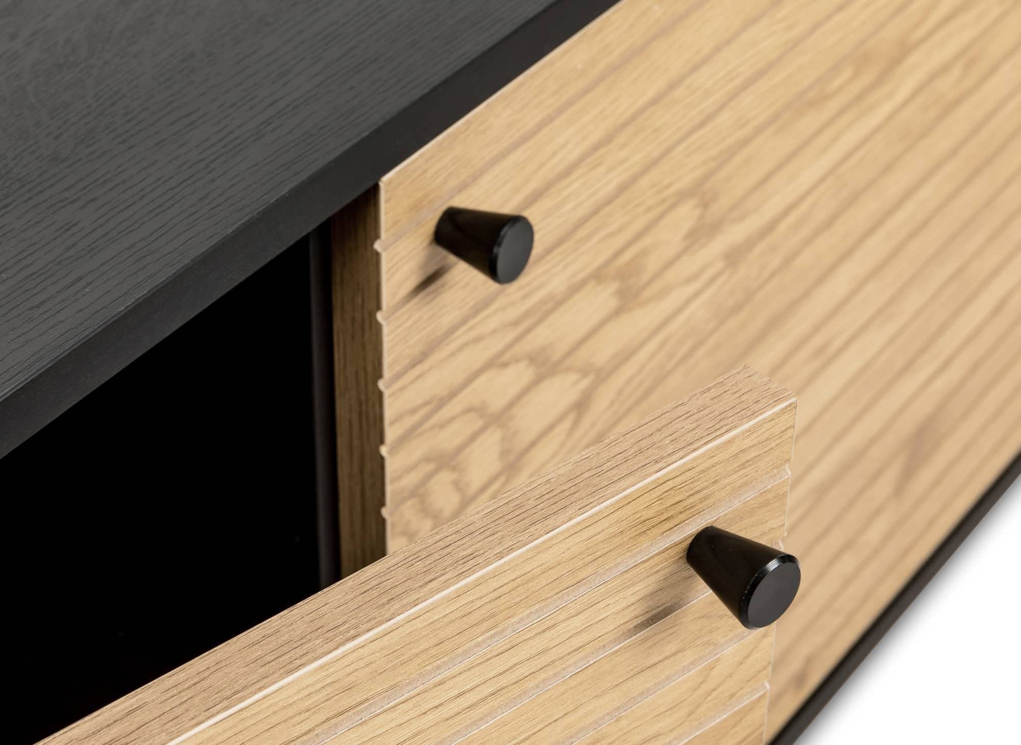 Buffet enfilade 3 tiroirs 2 portes en bois et métal noir DARYL