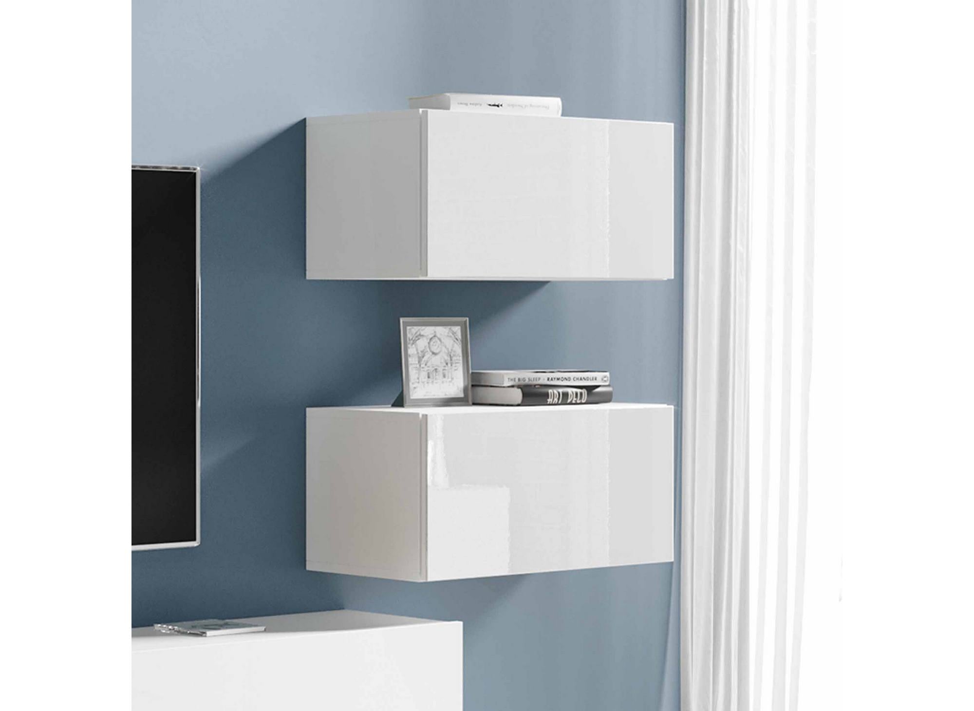 Meuble TV contemporain blanc laqué avec LED - AMANDA