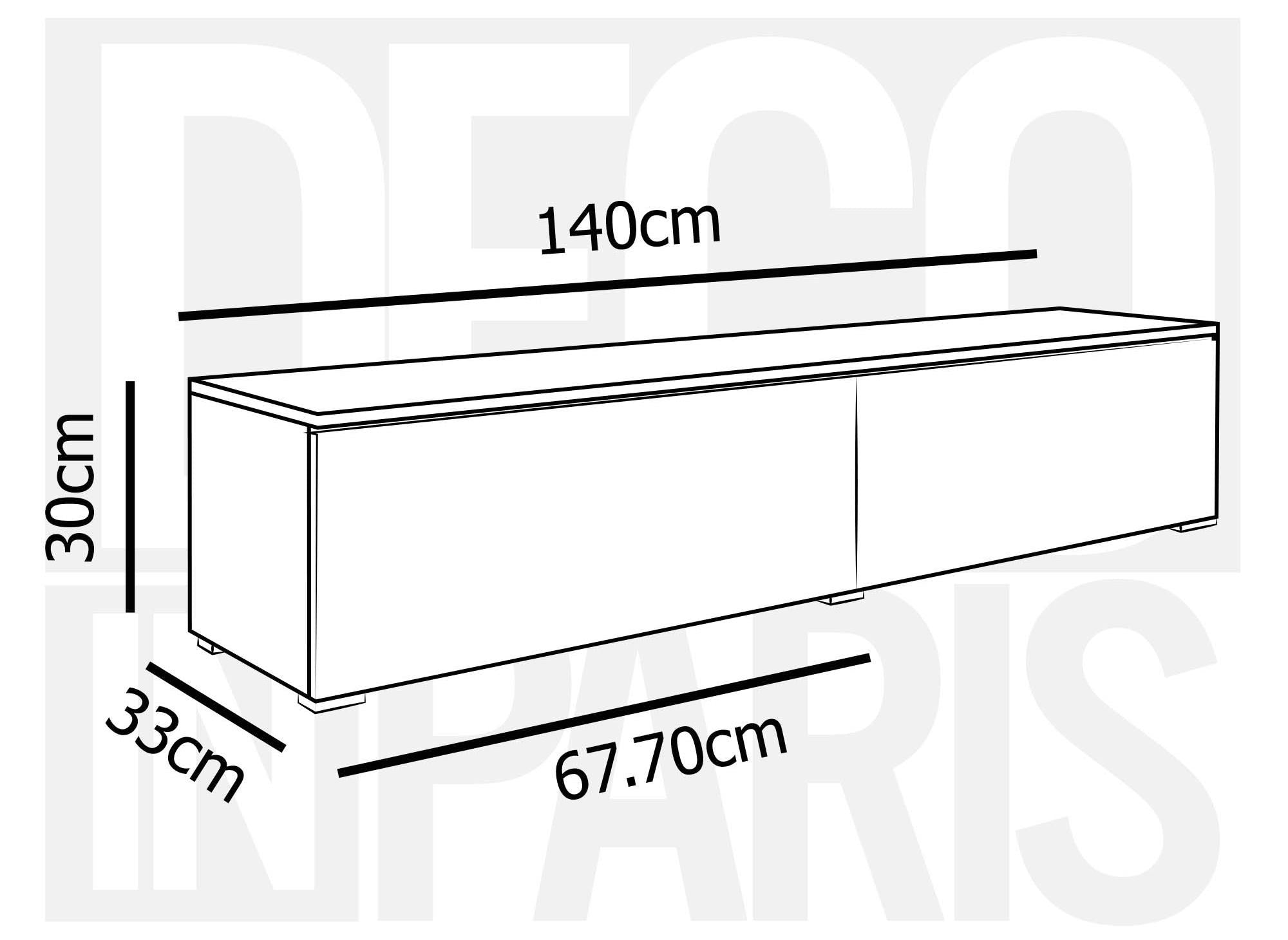 Meuble TV contemporain chêne et laqué blanc avec LED 2 portes MALORIE - 140 cm