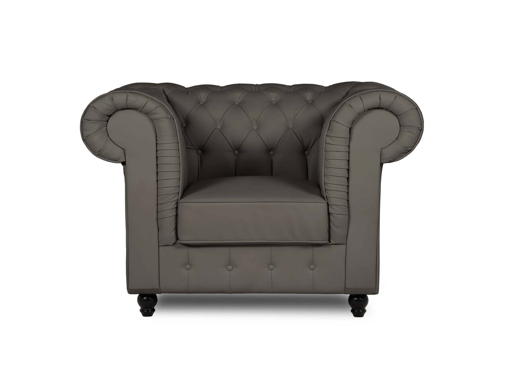 Fauteuil chesterfield en simili cuir taupe - WILSTON