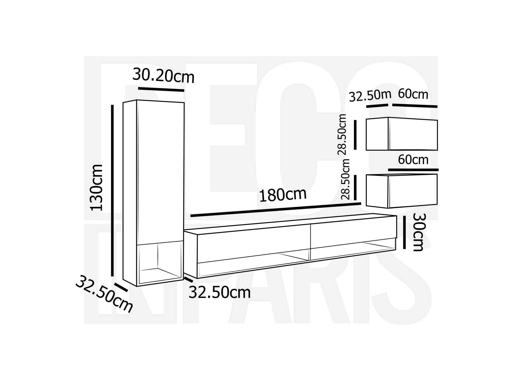 Meuble TV contemporain blanc laqué avec LED - AMANDA
