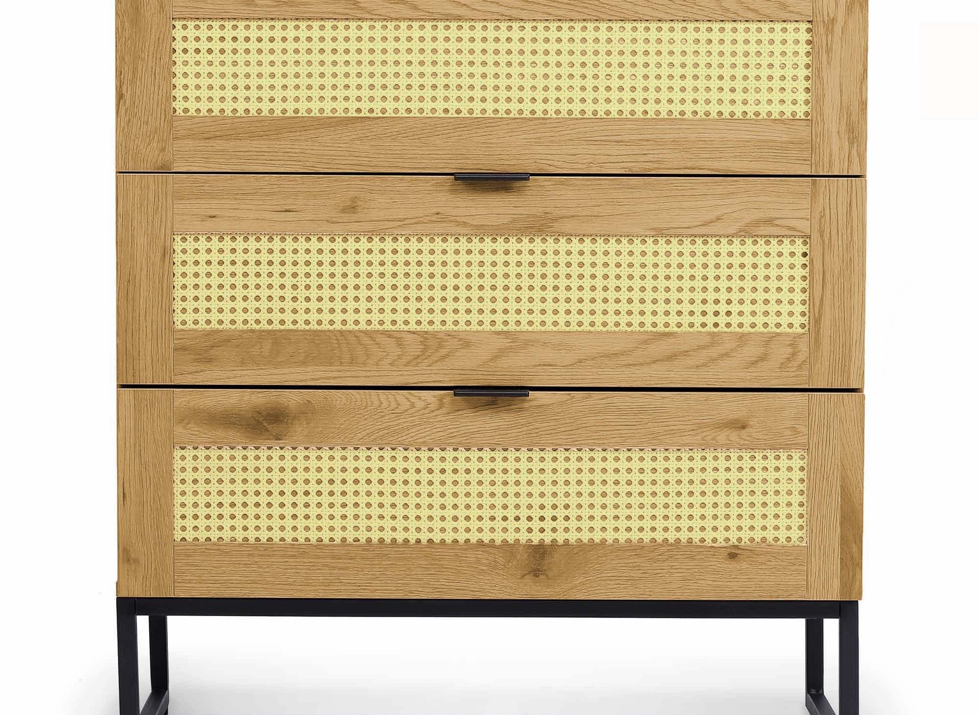 Commode scandinave 3 tiroirs en bois métal et cannage TULLIO