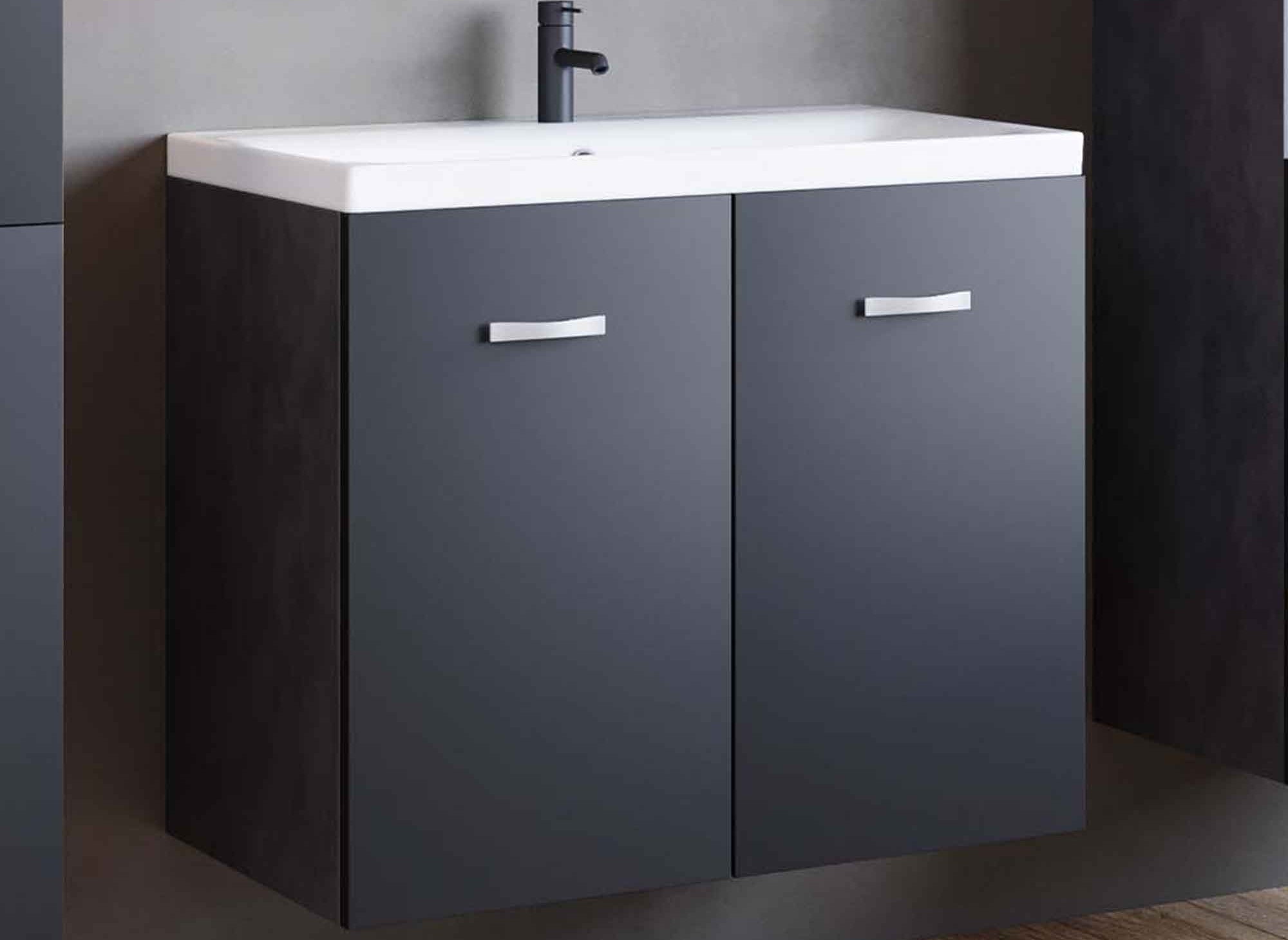 Ensemble meubles salle de bain design suspendu - Gris anthracite et noir ALBY