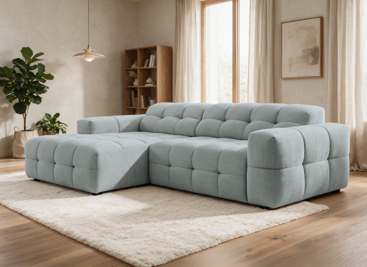 Divano angolare relax elettrico in velluto operato grigio FEDORA - Angolo sinistro