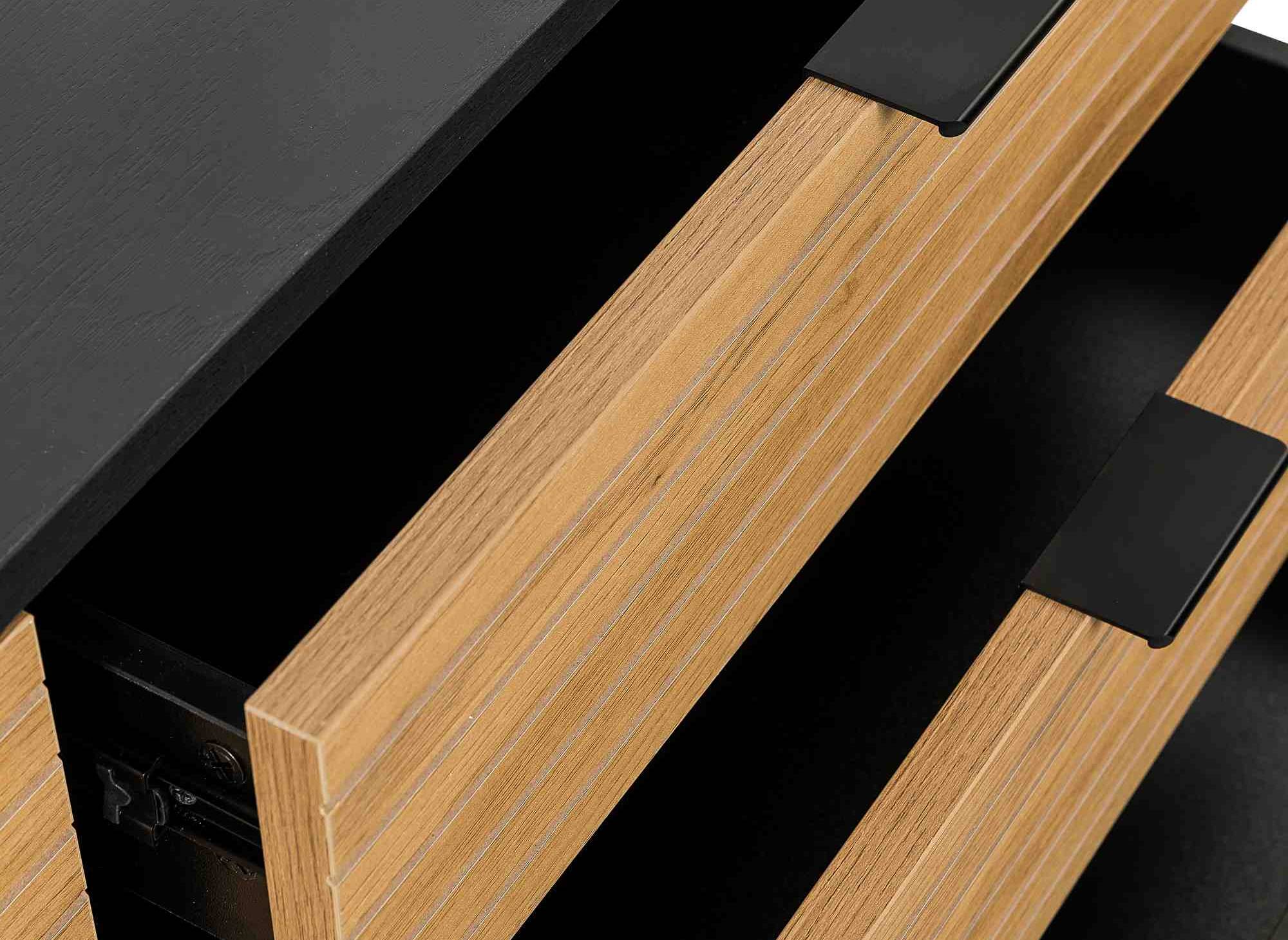 Buffet en enfilade 3 tiroirs 2 portes en bois clair et métal noir TISSIA