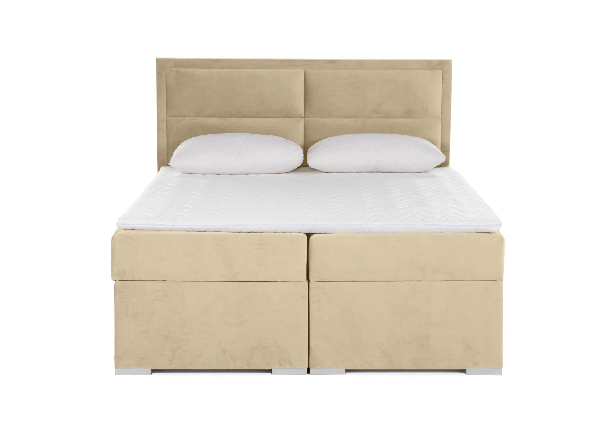 Lit boxspring 160x200 avec coffre de rangement en velours beige AMELIA