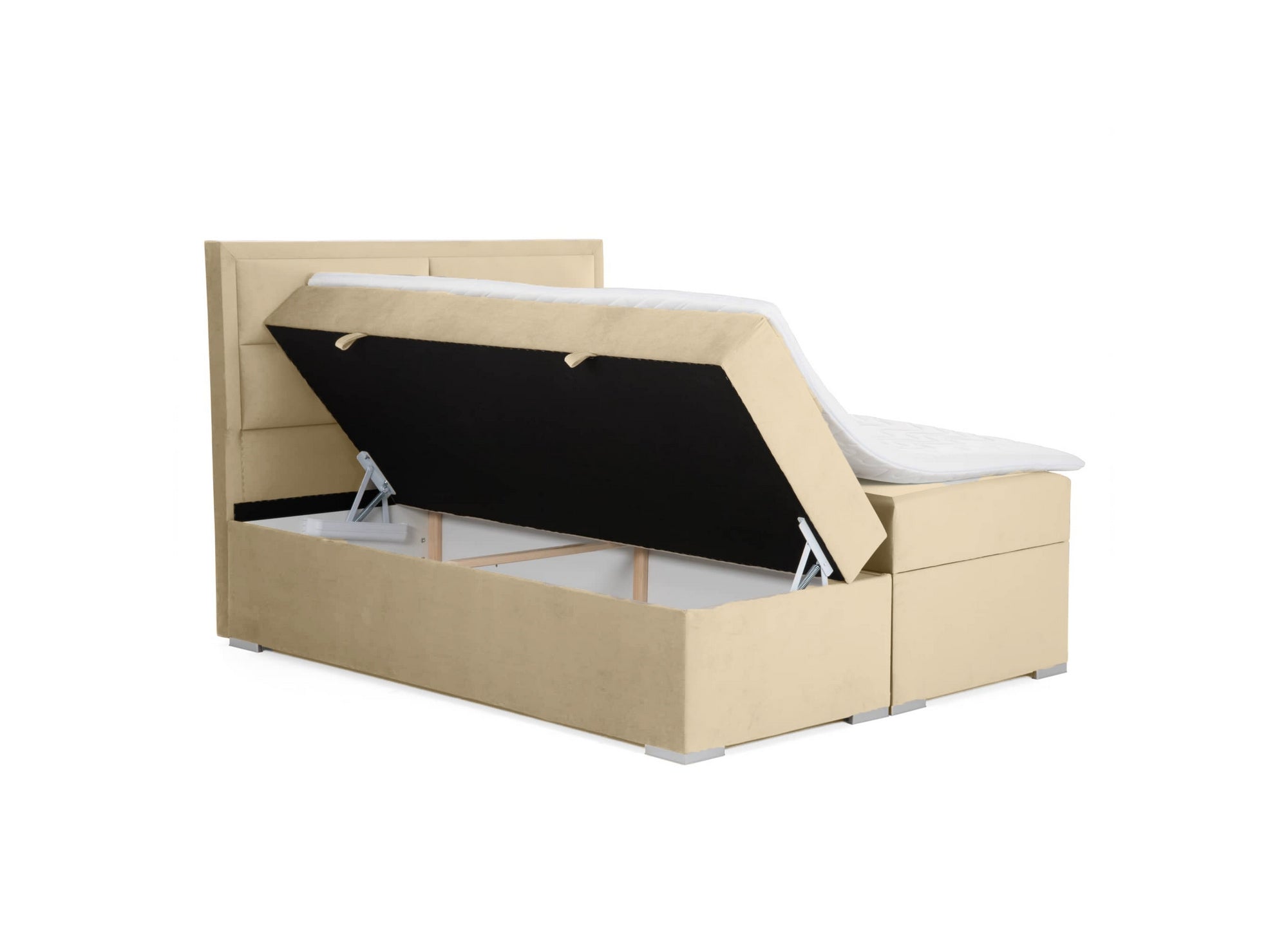 Lit boxspring 160x200 avec coffre de rangement en velours beige AMELIA