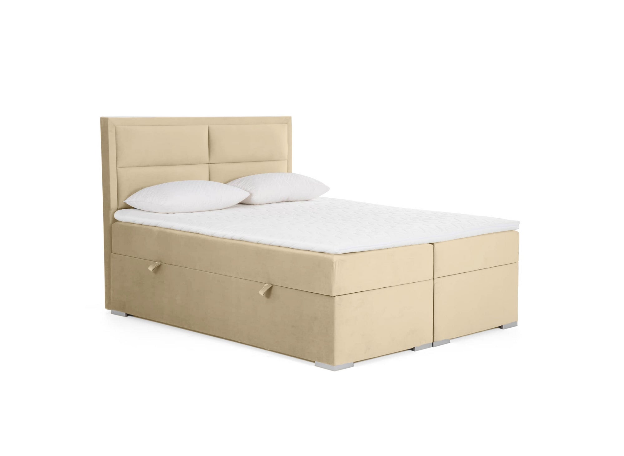 Lit boxspring 160x200 avec coffre de rangement en velours beige AMELIA