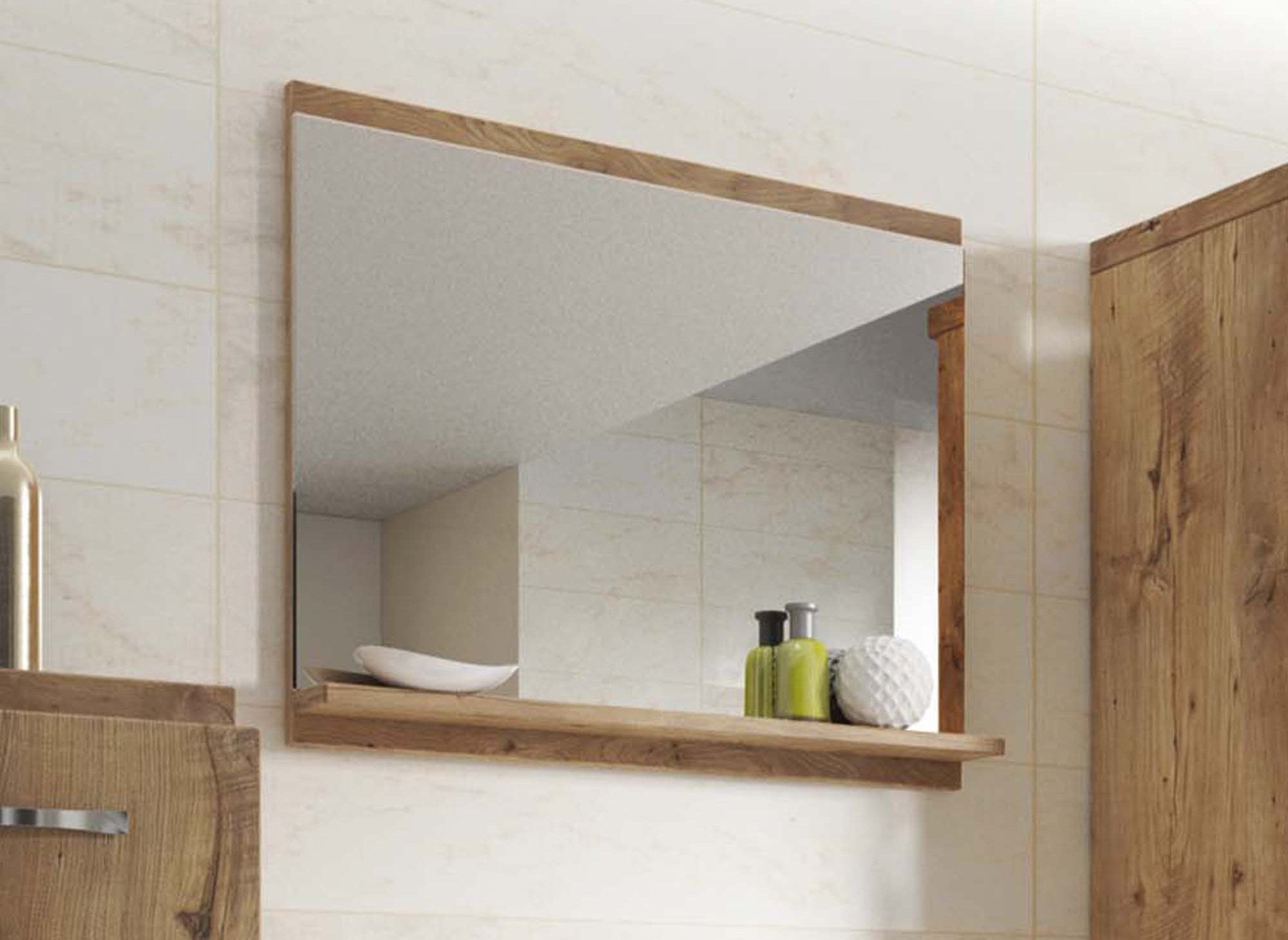 Ensemble meubles salle de bain suspendu - Bois effet chêne et noir SHELBY