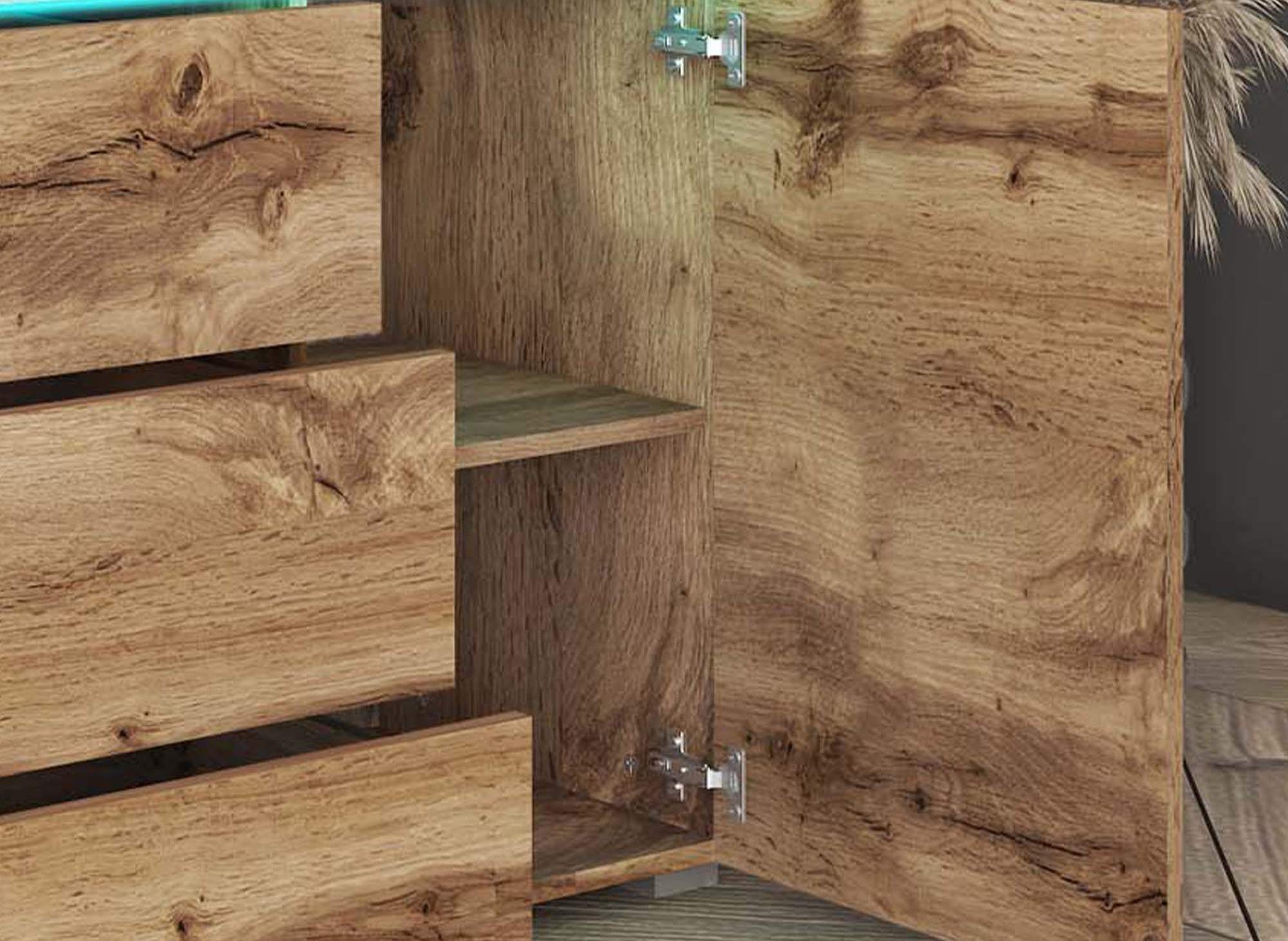 Buffet commode 2 portes 3 tiroirs chêne avec LED - ALEXIA