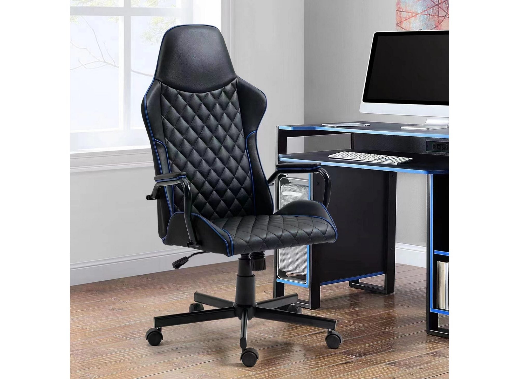 Fauteuil de bureau noir et bleu en simili cuir ATOMIC