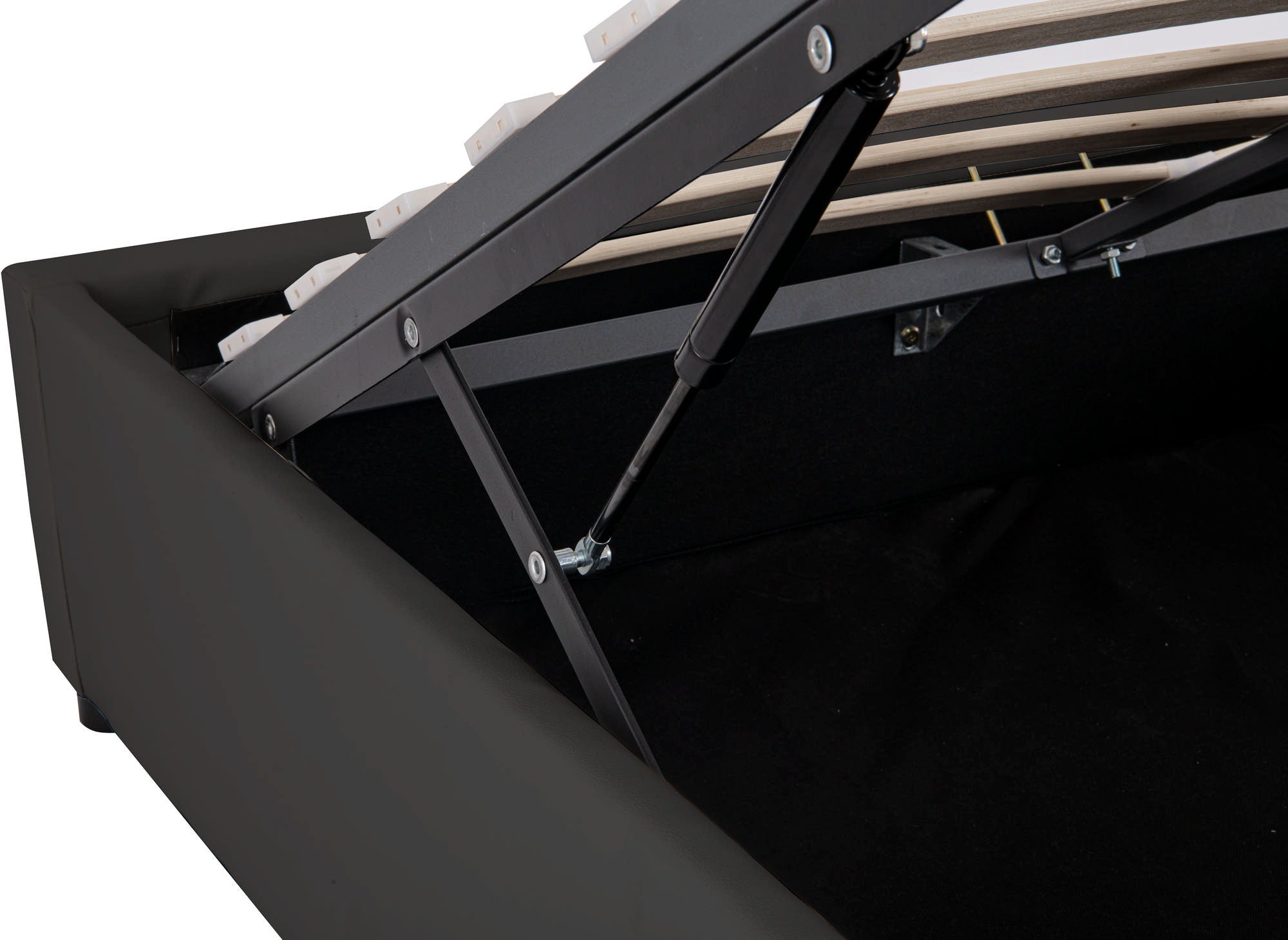 Lit sommier relevable avec coffre en simili cuir noir 180x200 cm LIZBAN