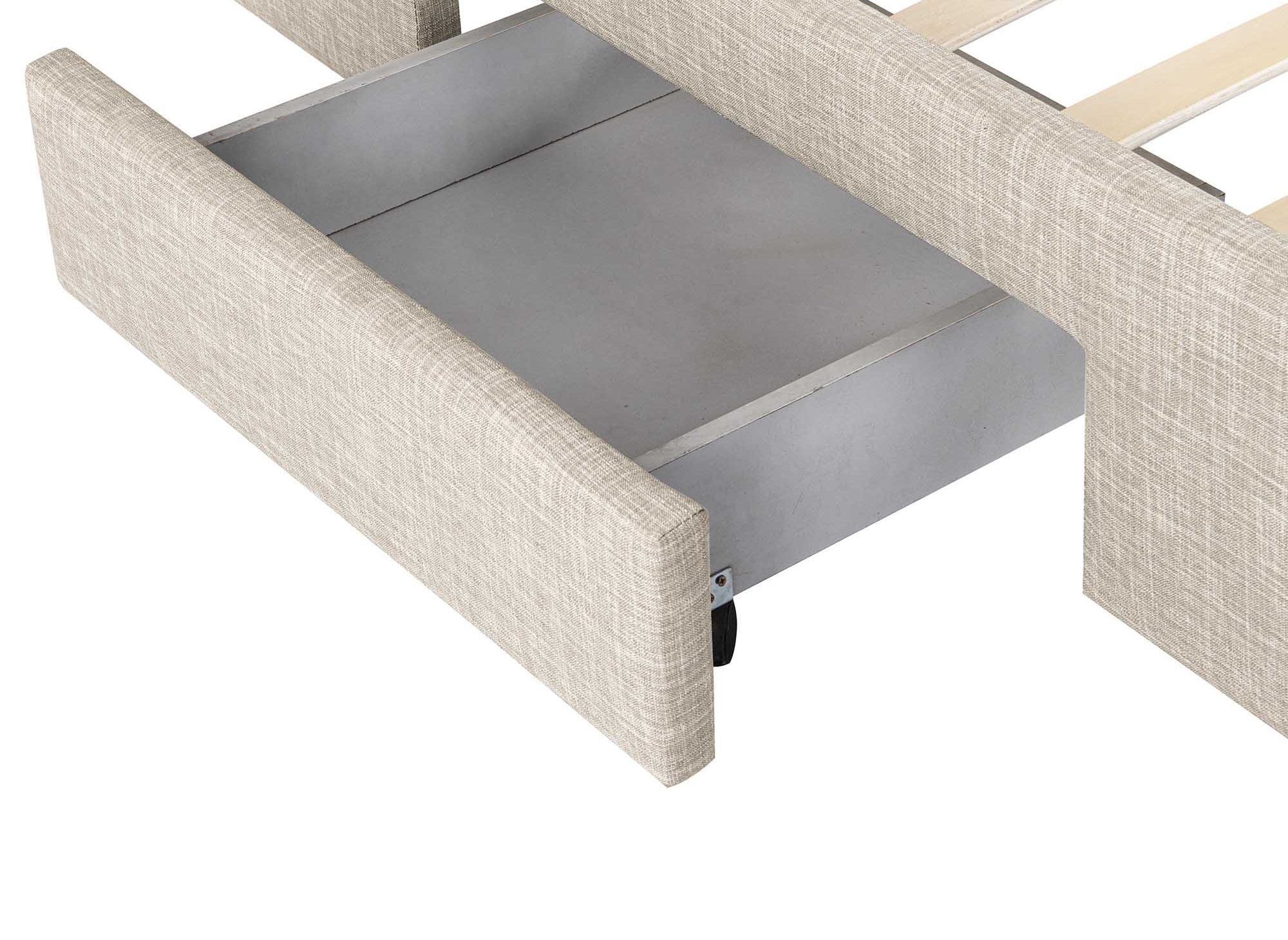 Lit double avec 4 tiroirs en lin beige 160x200 cm LEANDRE