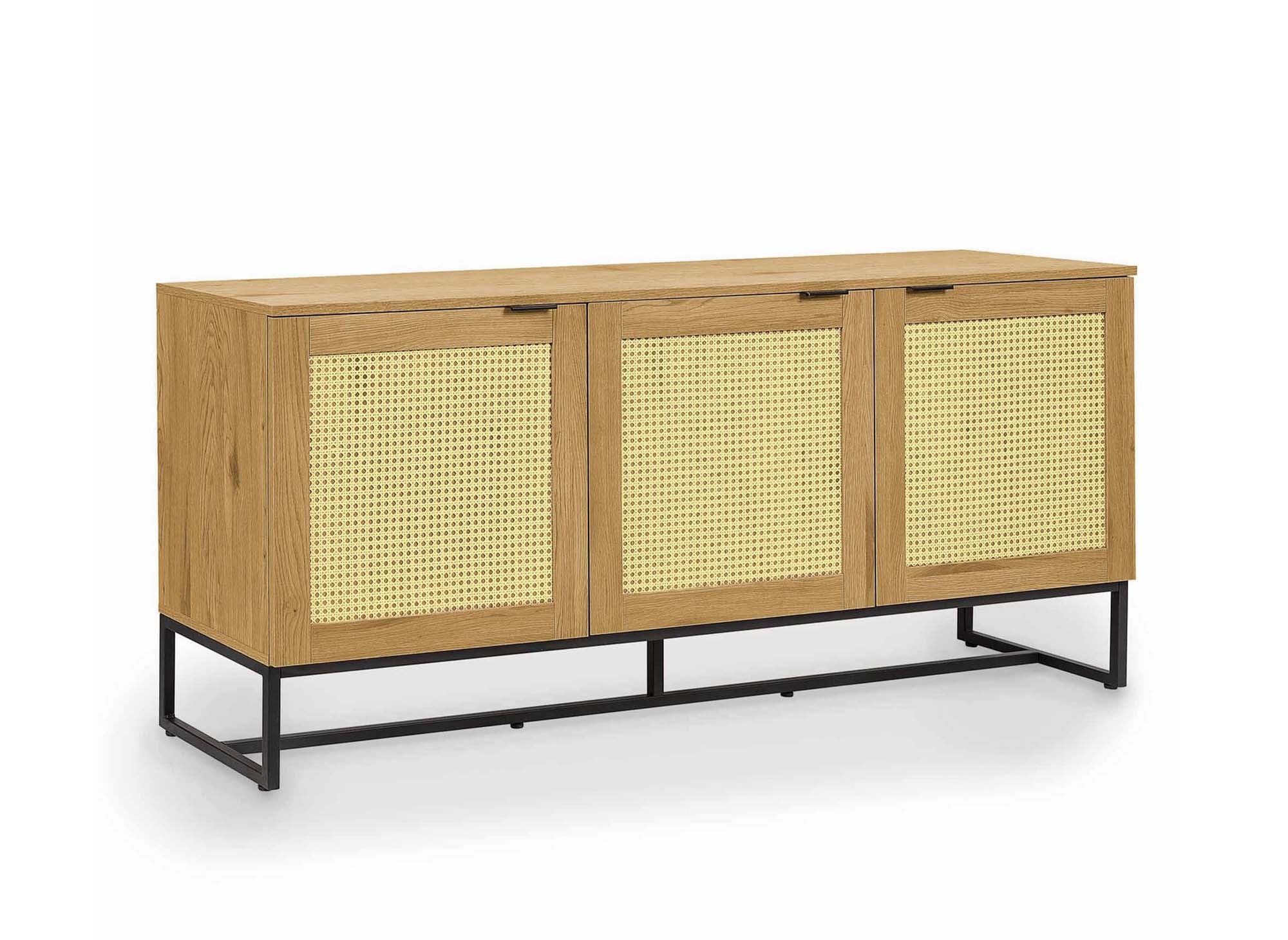 Buffet enfilade scandinave 3 portes en bois métal et cannage TULLIO