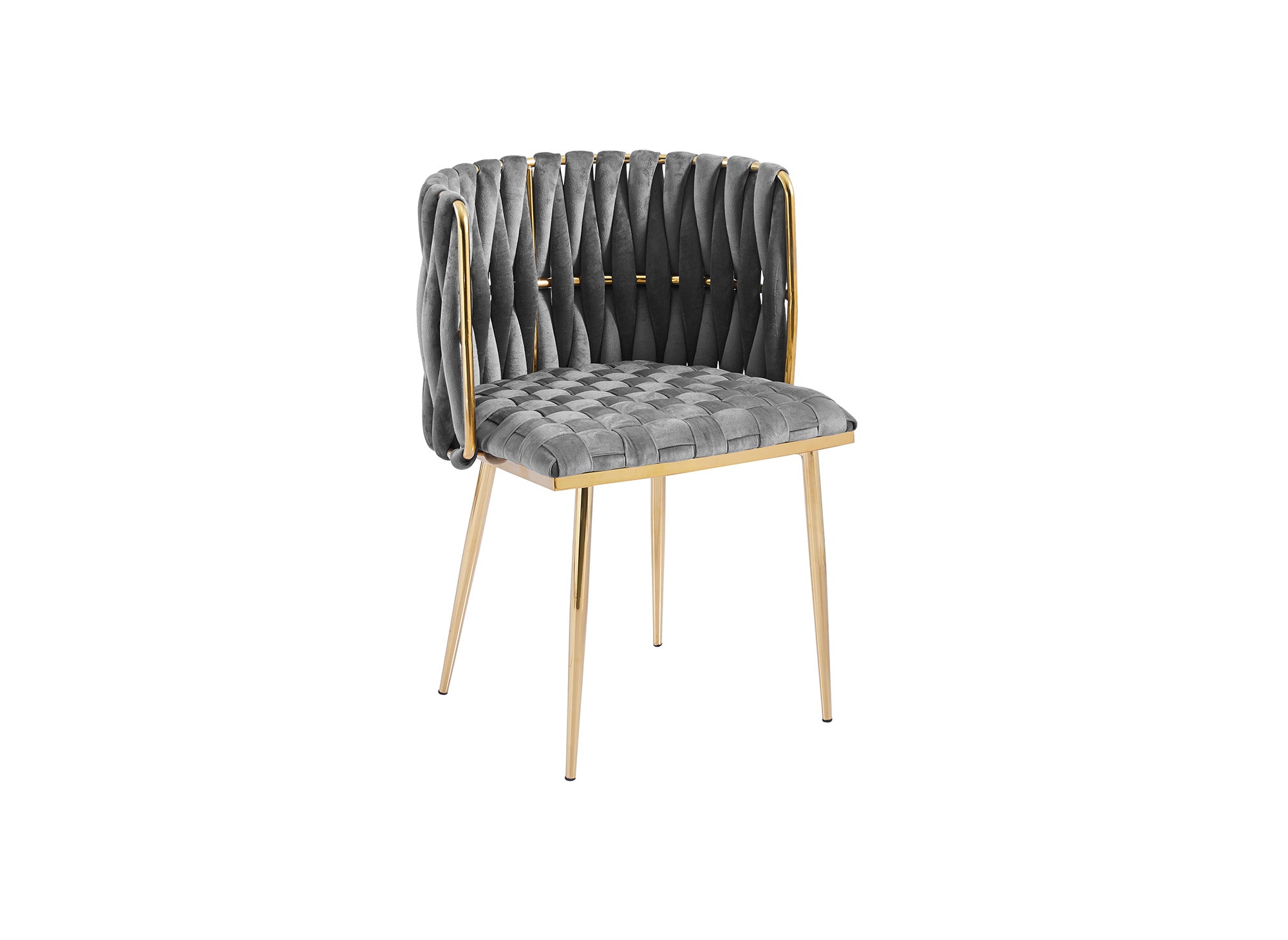 Lot de 2 chaises en velours gris pieds en métal doré POLO